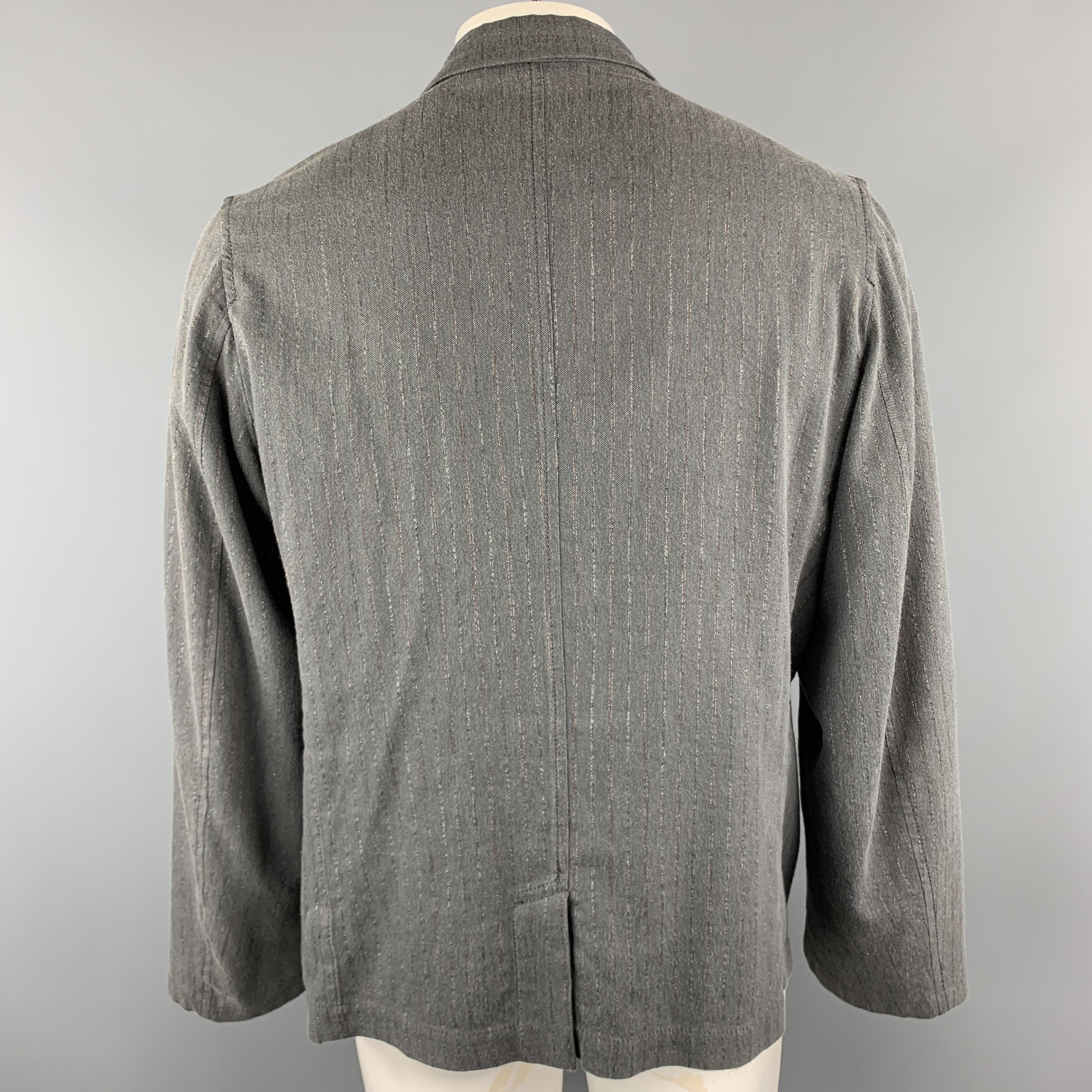 ANN DEMEULEMEESTER Size XL Grey Stripe Cotton Blend Peak Lapel Jacket In Excellent Condition In San Francisco, CA