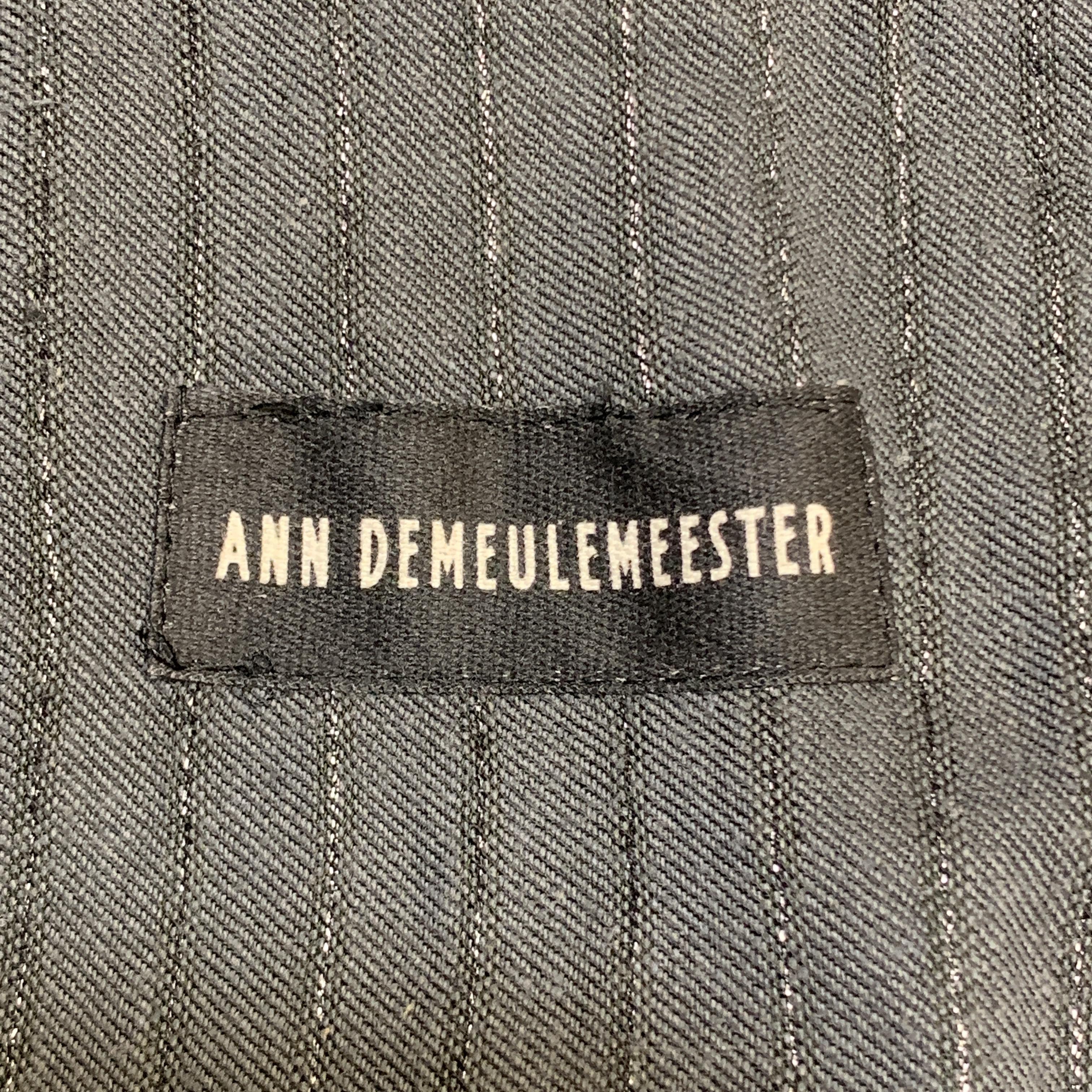 ANN DEMEULEMEESTER Size XL Grey Stripe Cotton Blend Peak Lapel Jacket 2