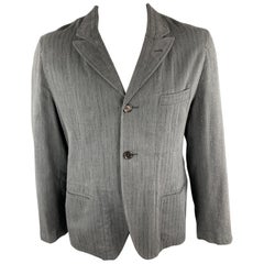 Retro ANN DEMEULEMEESTER Size XL Grey Stripe Cotton Blend Peak Lapel Jacket
