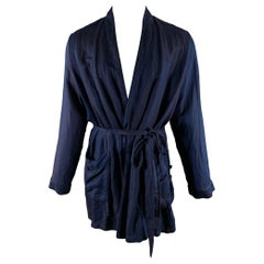 ANN DEMEULEMEESTER Size XS Navy Brown Linen Blend Robe