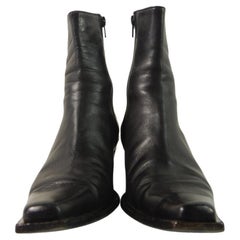 Ann Demeulemeester Slant Heel Black Leather Boots