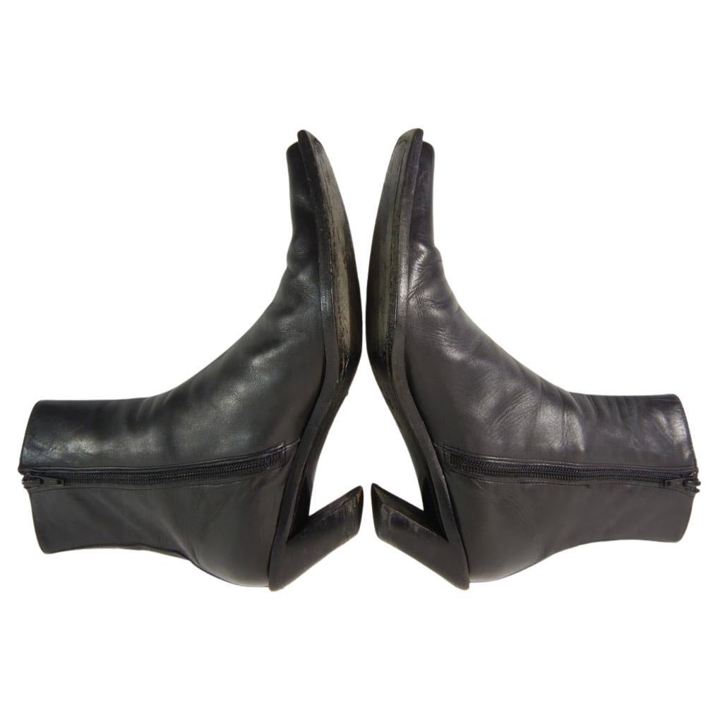 Ann Demeulemeester Slant Heel Black Leather Boots For Sale 2