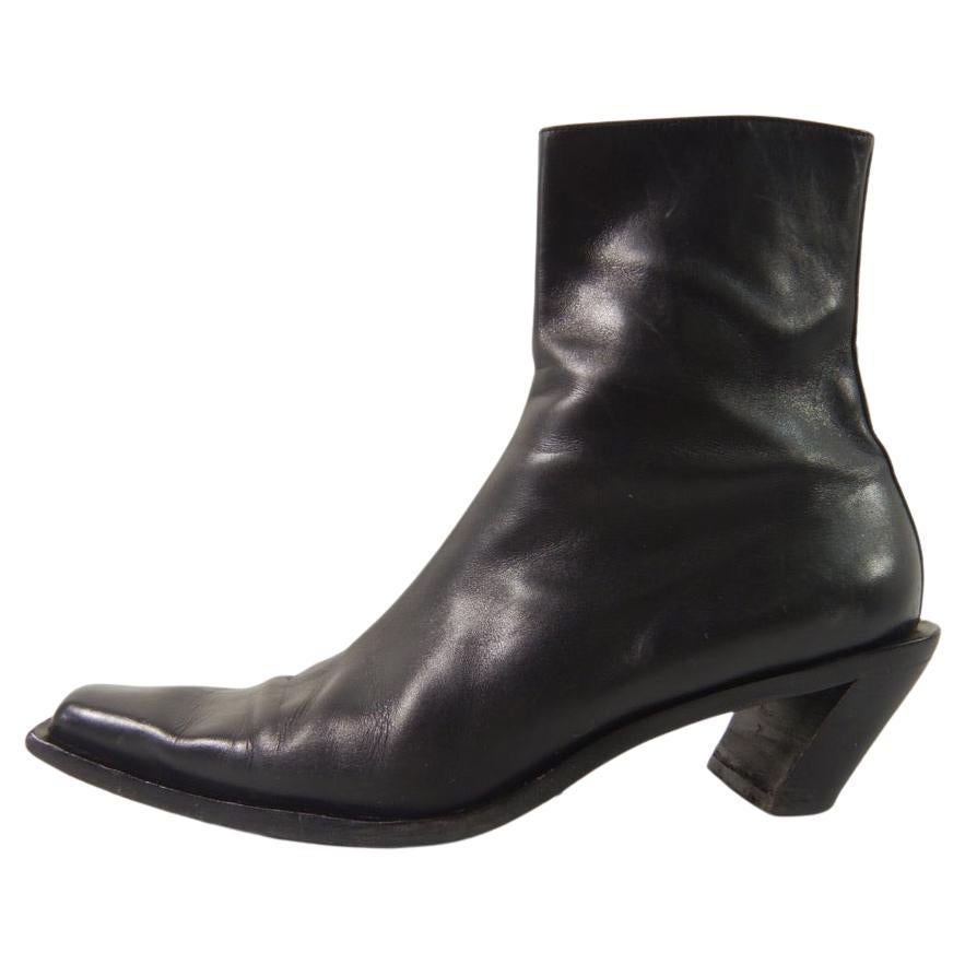 Ann Demeulemeester Slant Heel Black Leather Boots For Sale