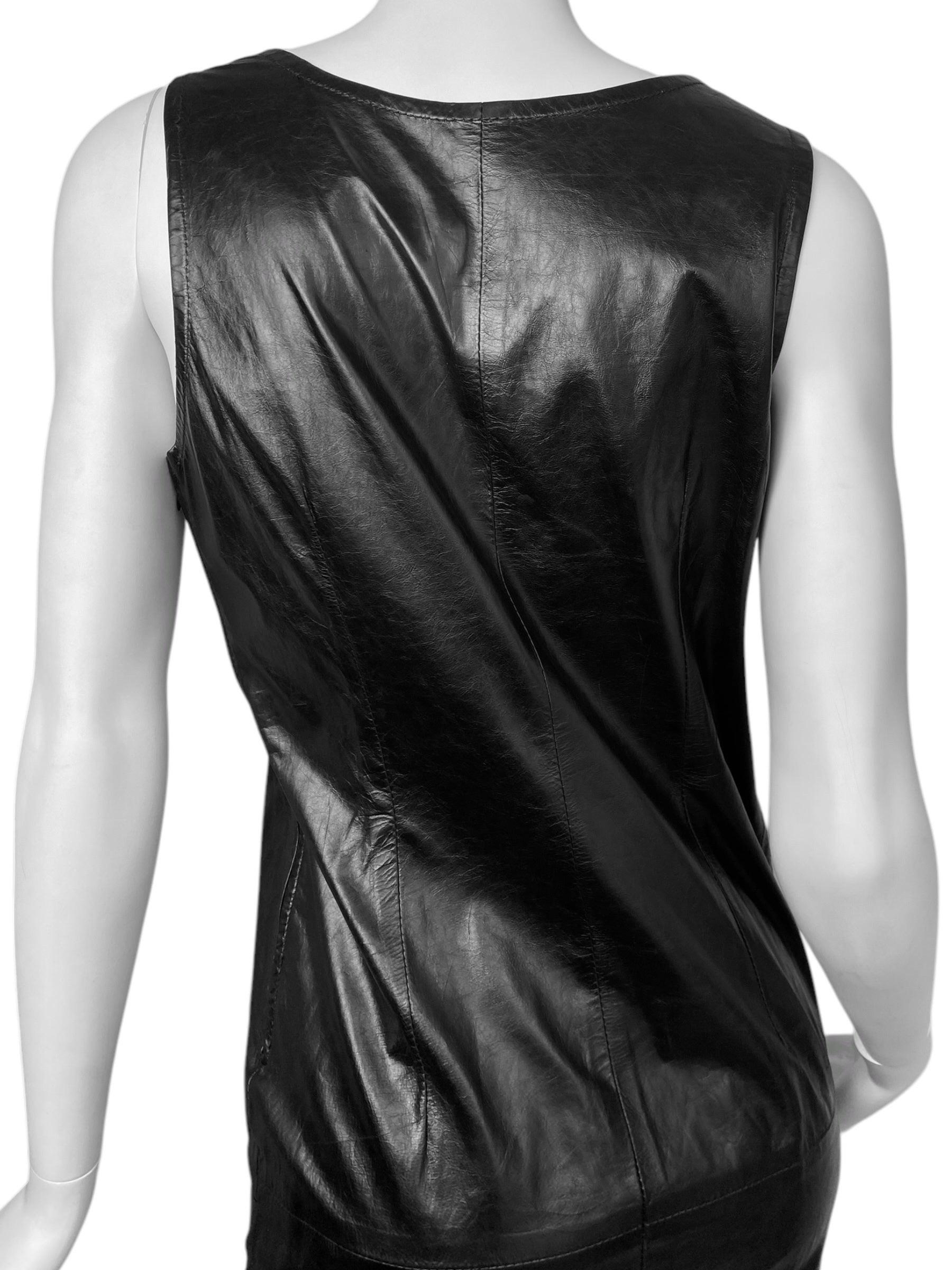 ANN DEMEULEMEESTER Ss2002 BLACK LEATHER STRAIGHT CUT DRESS For Sale 5