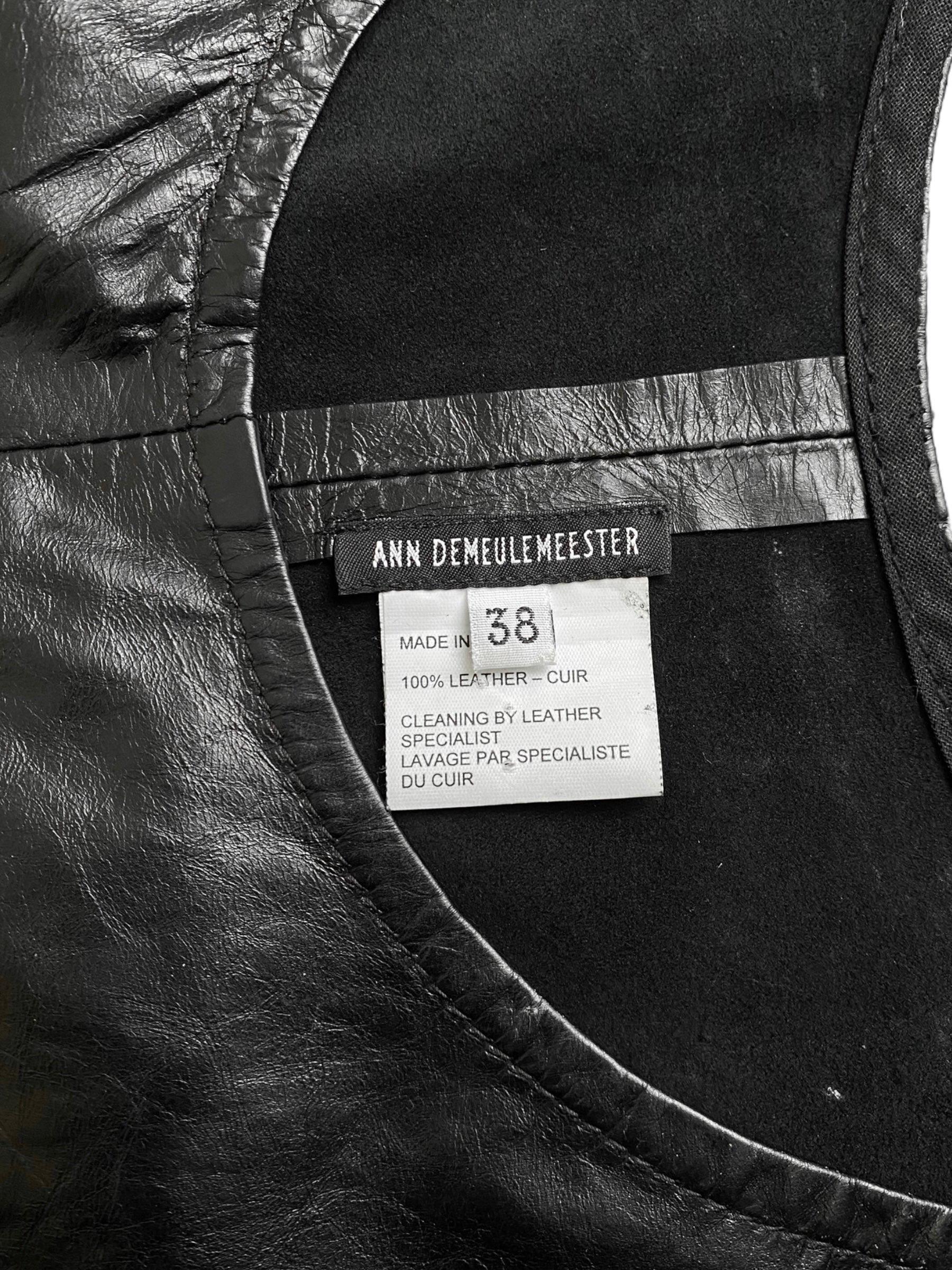 ANN DEMEULEMEESTER Ss2002 BLACK LEATHER STRAIGHT CUT DRESS For Sale 6
