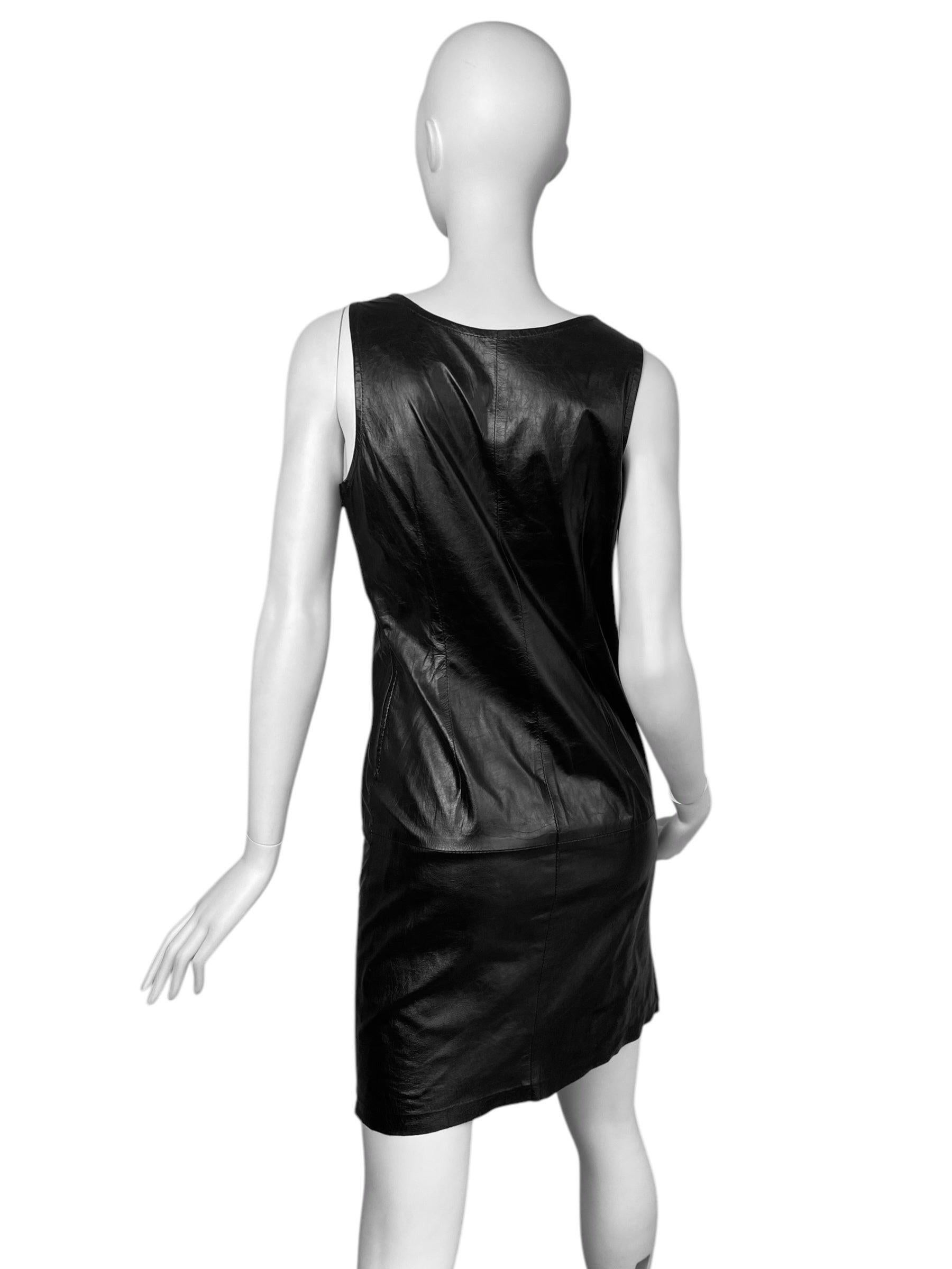 Black ANN DEMEULEMEESTER Ss2002 BLACK LEATHER STRAIGHT CUT DRESS For Sale