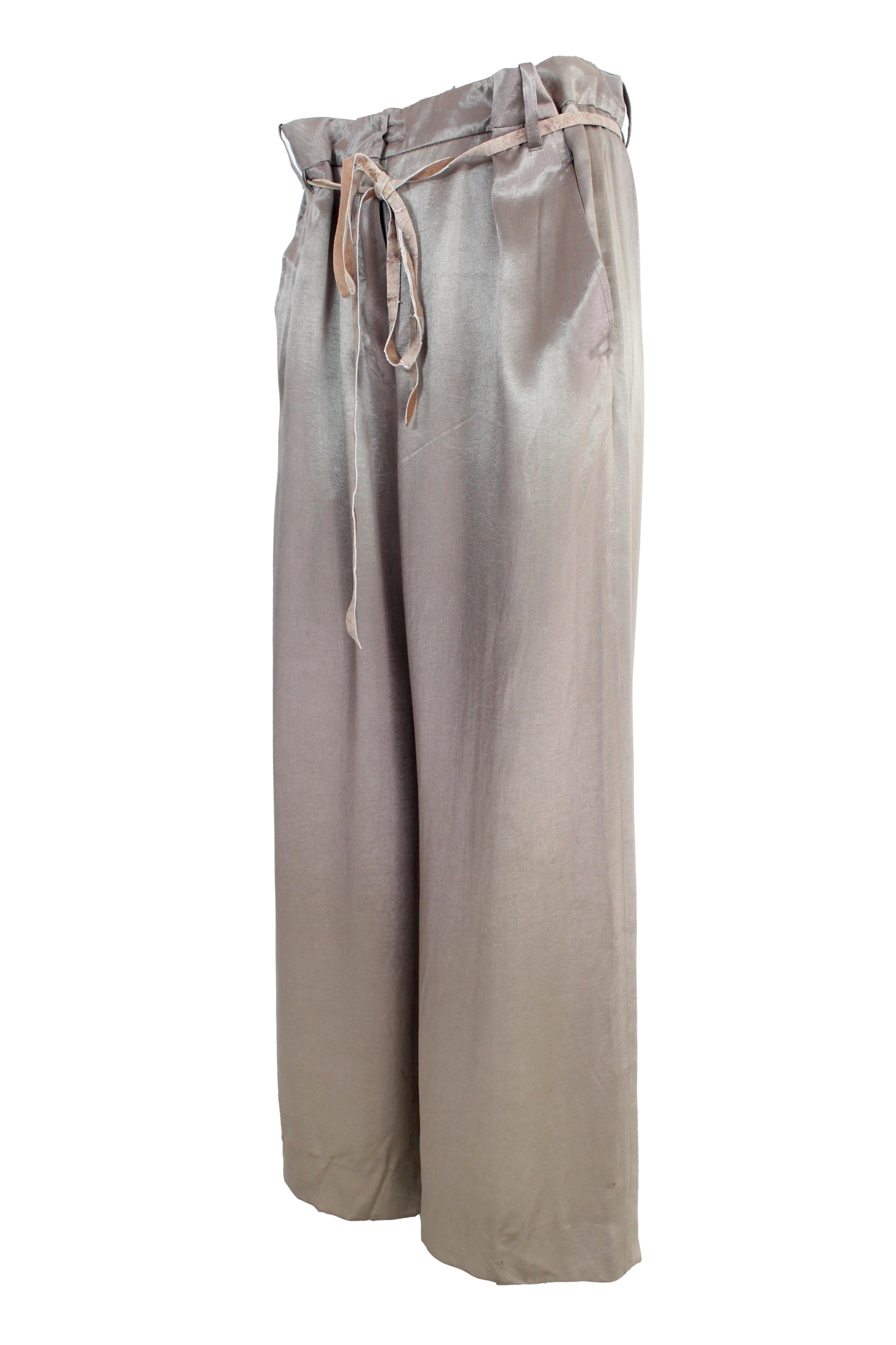 Ann Demeulemeester Taupe Palazzo Trousers In Excellent Condition In Brindisi, Bt