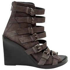 Ann Demeulemeester Taupe Suede Buckle Wedges