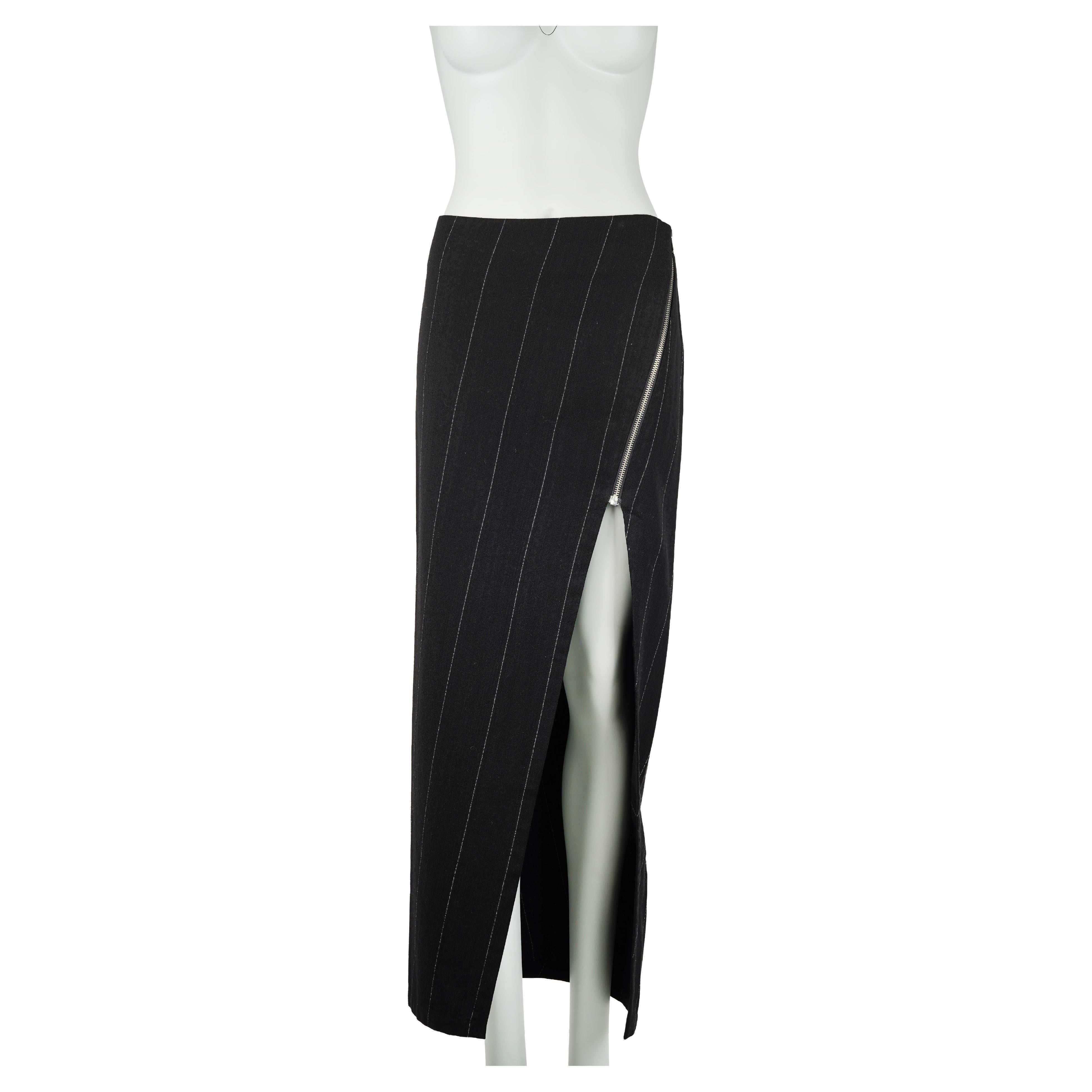 Ann Demeulemeester Vintage 1996-1997 Black Wool Pinstripe Runway Skirt For Sale