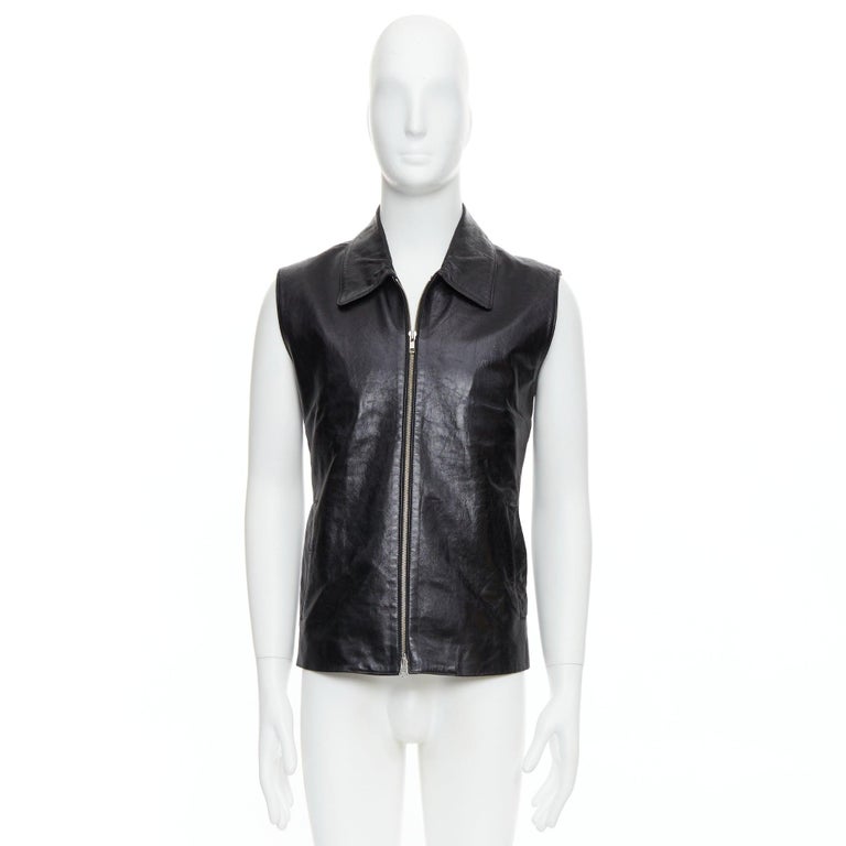 ANN DEMEULEMEESTER Vintage black genuine leather silver zip front 