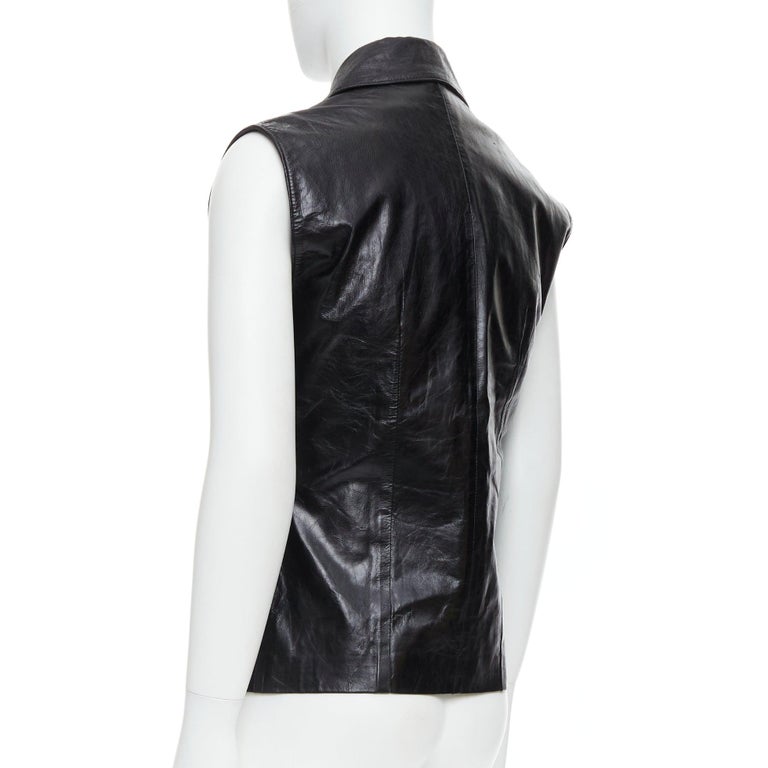 ANN DEMEULEMEESTER Vintage black genuine leather silver zip front 