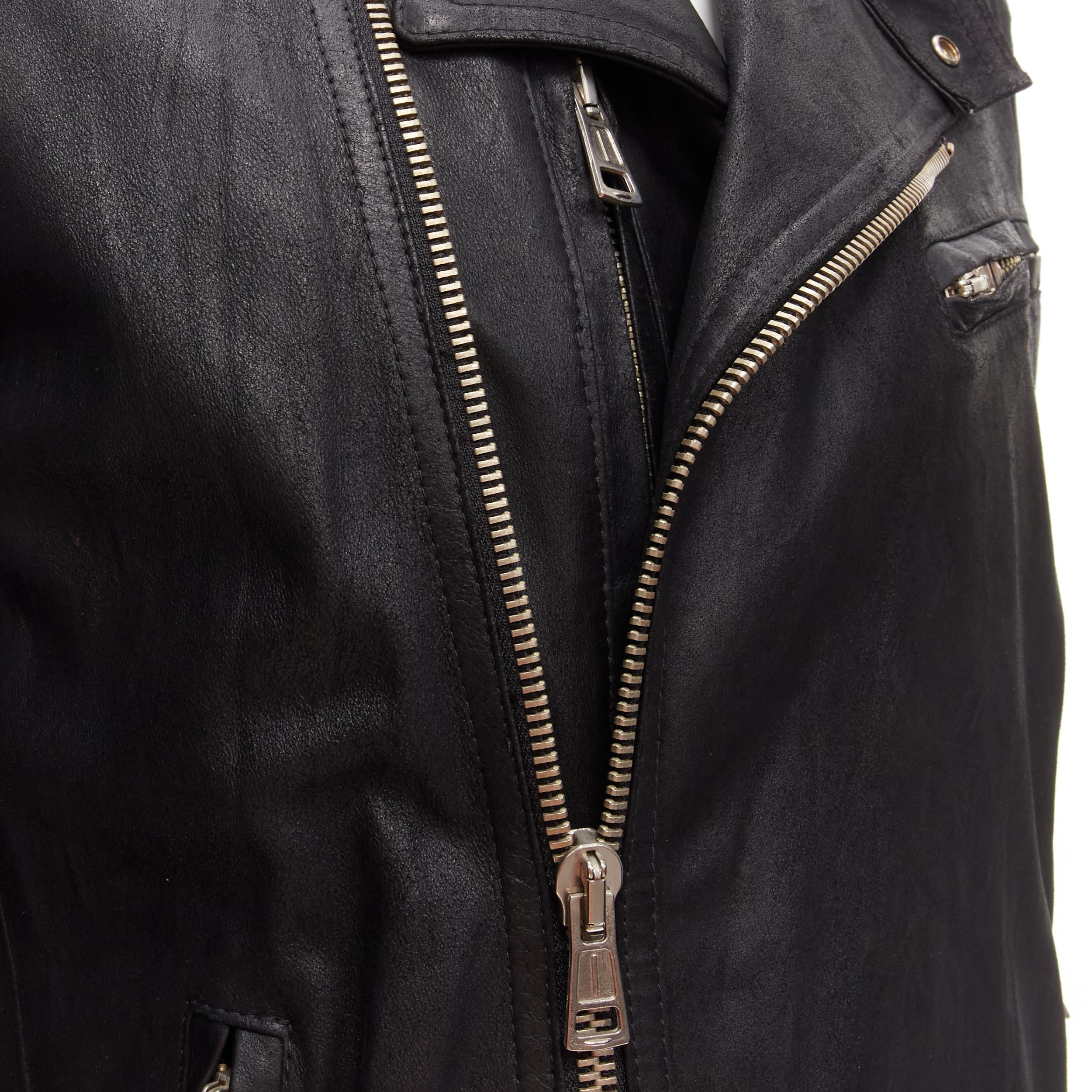 ANN DEMEULEMEESTER Vintage black washed distressed leather biker jacket XS 5