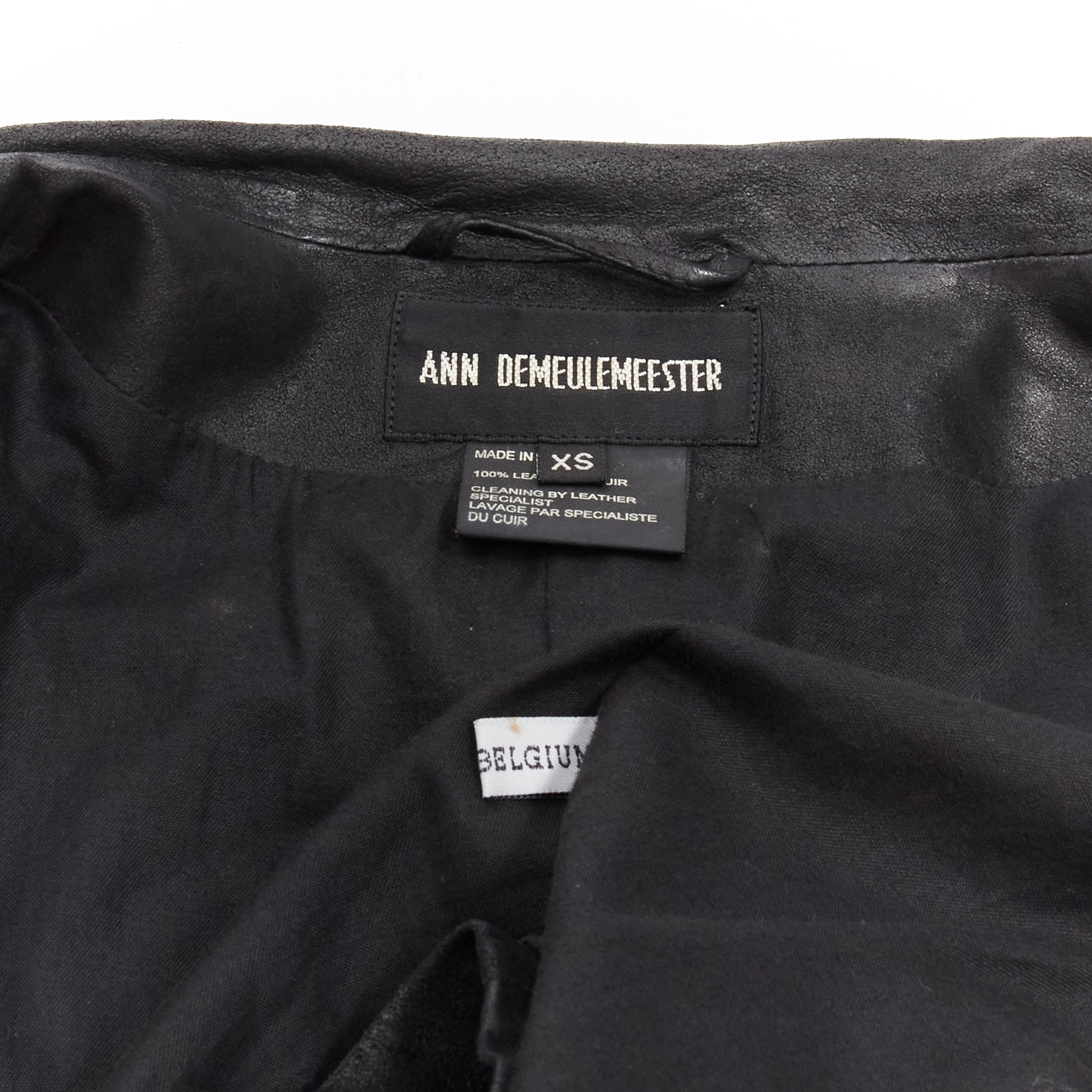 ANN DEMEULEMEESTER Vintage black washed distressed leather biker jacket XS For Sale 6