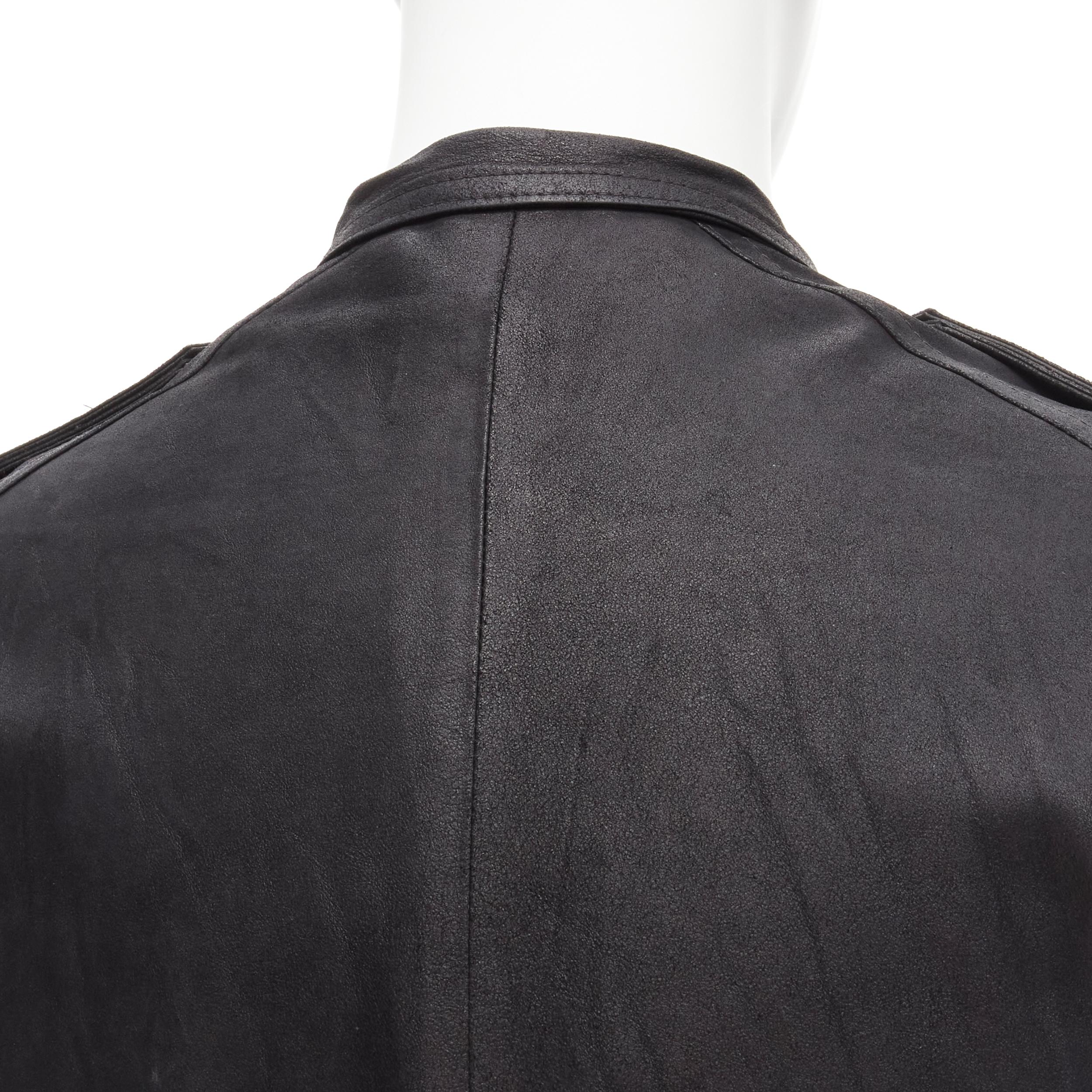 ANN DEMEULEMEESTER Vintage black washed distressed leather biker jacket XS For Sale 4