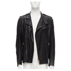 ANN DEMEULEMEESTER Used black washed distressed leather biker jacket XS