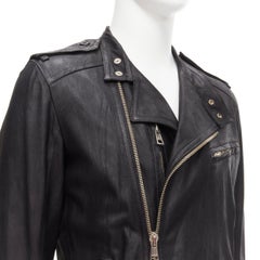 ANN DEMEULEMEESTER Vintage black washed leather classic moto biker jacket XS