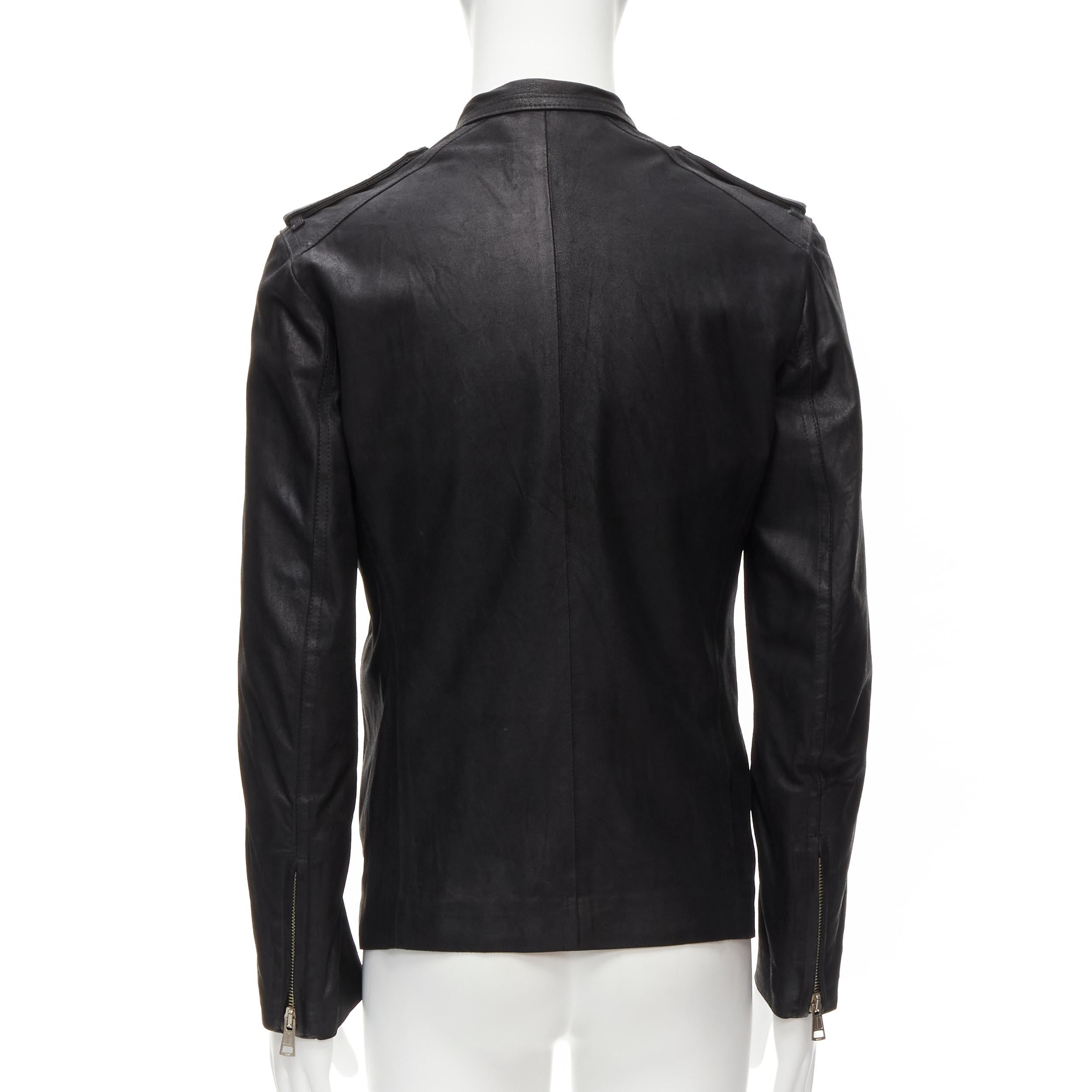 ANN DEMEULEMEESTER Vintage black washed leather classic moto biker jacket XS In Good Condition In Hong Kong, NT