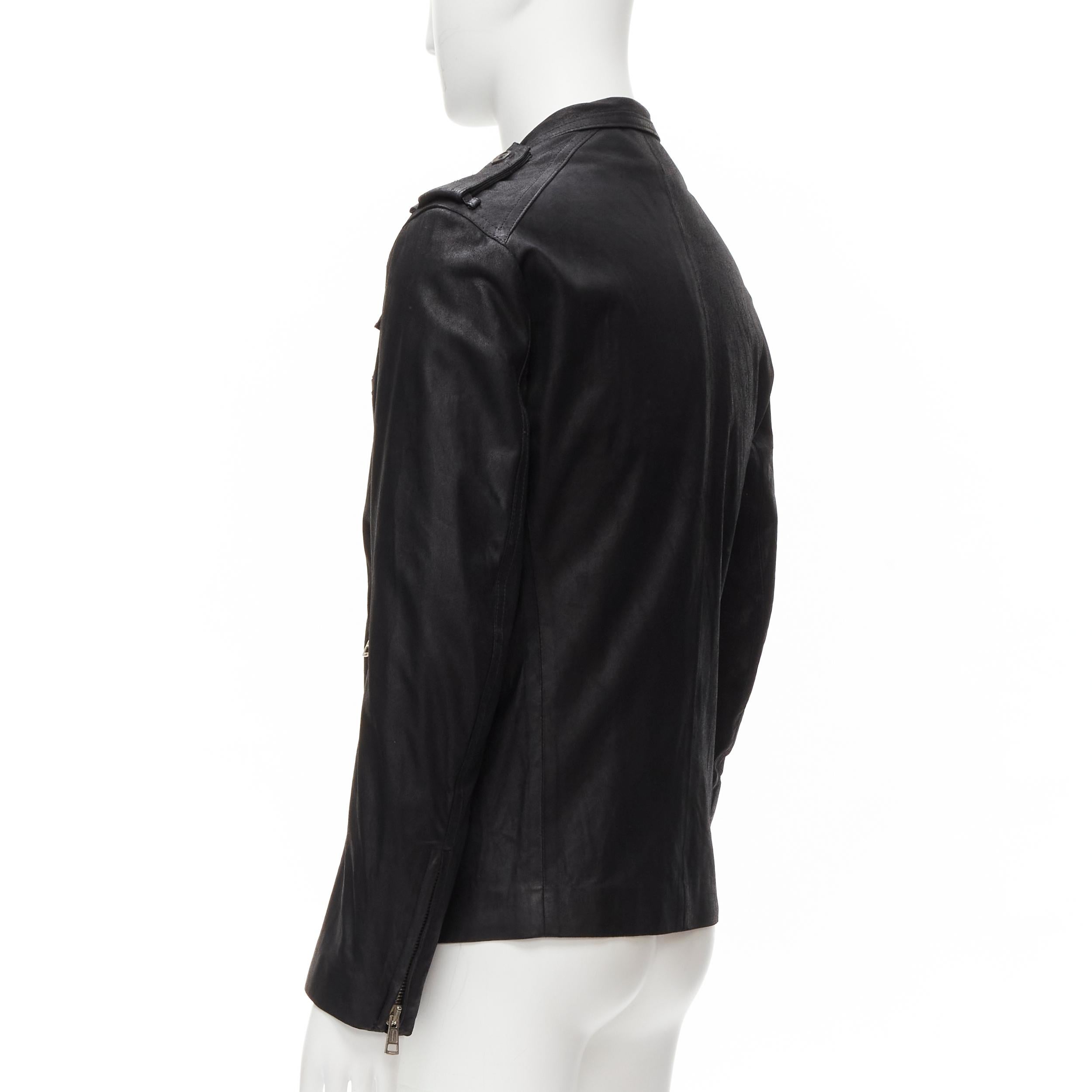 Men's ANN DEMEULEMEESTER Vintage black washed leather classic moto biker jacket XS