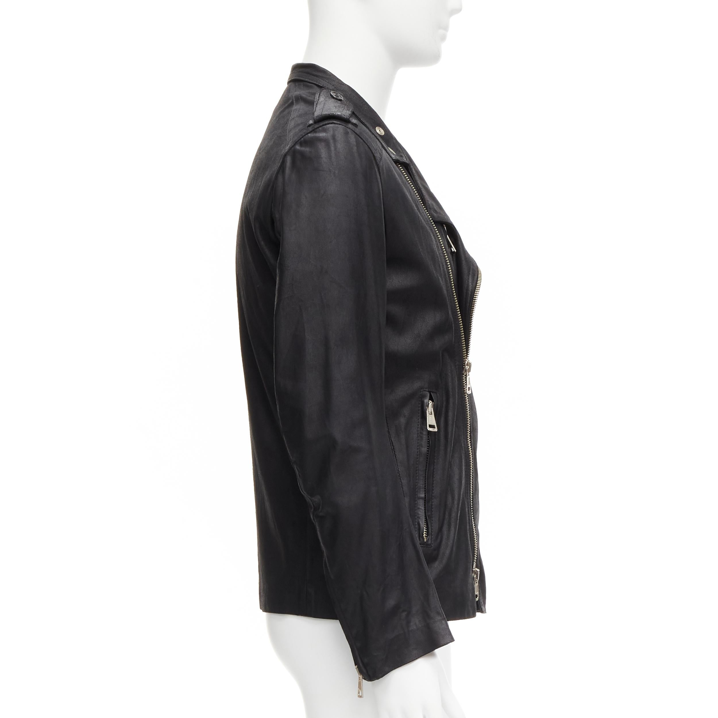ANN DEMEULEMEESTER Vintage black washed leather classic moto biker jacket XS 1