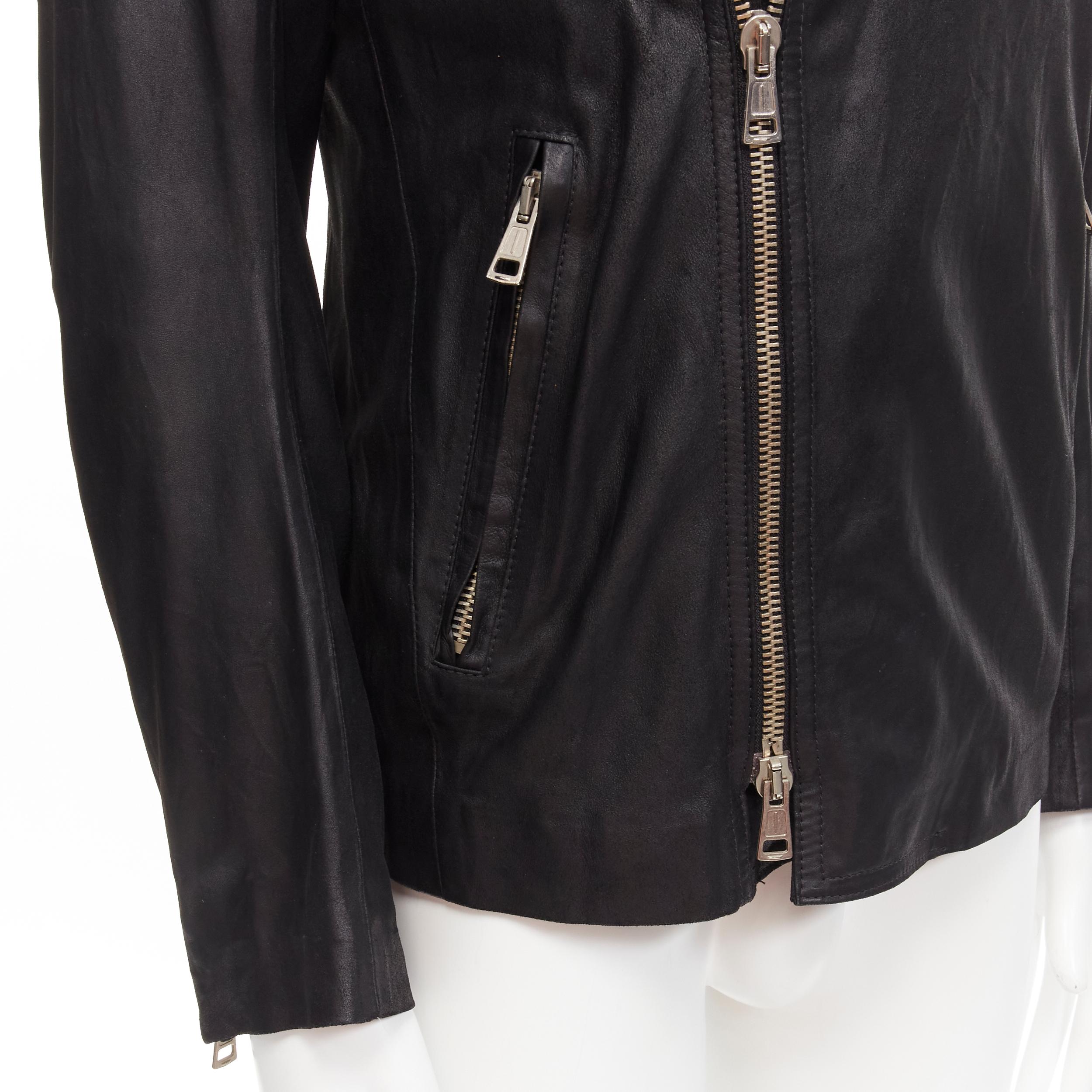 ANN DEMEULEMEESTER Vintage black washed leather classic moto biker jacket XS 3