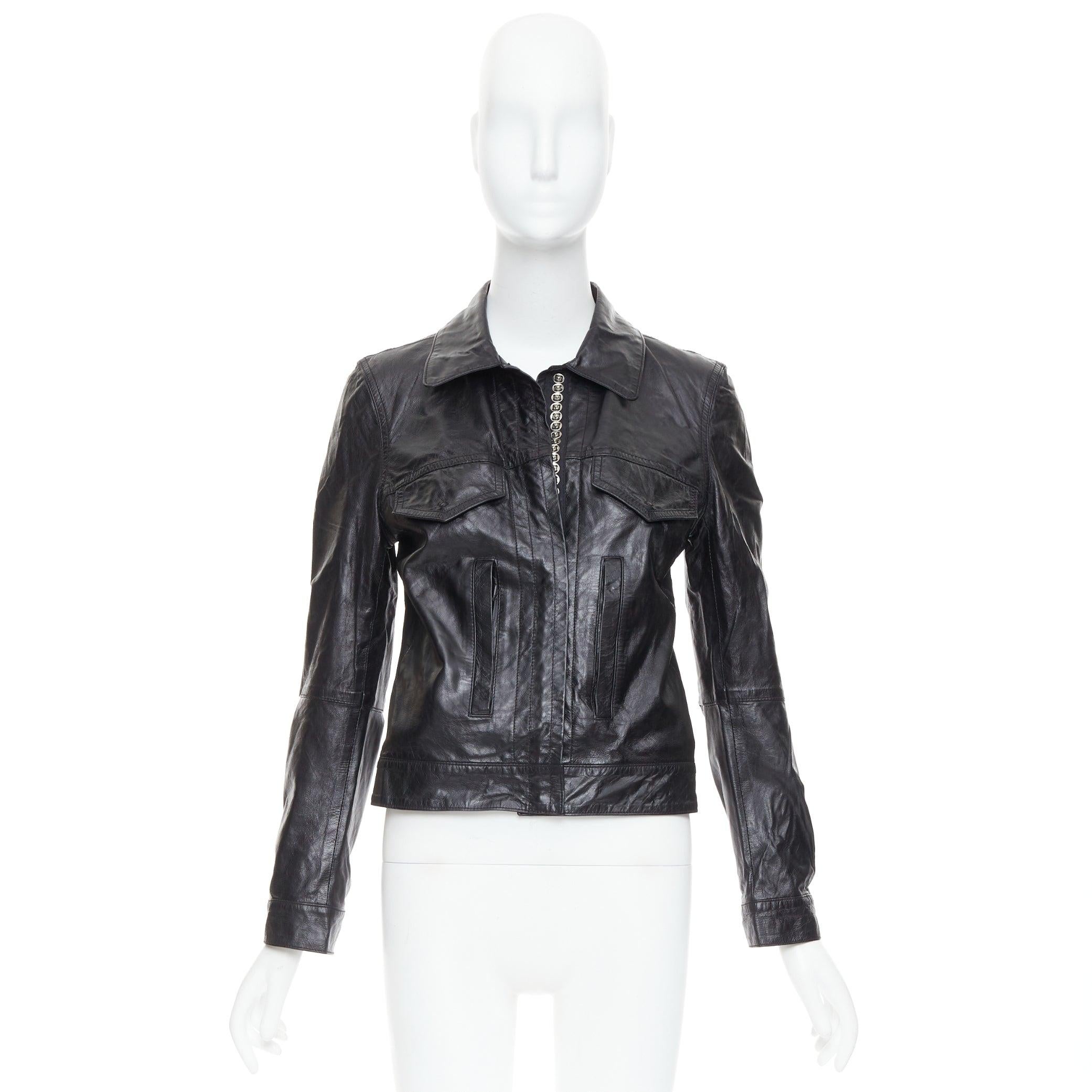 ANN DEMEULEMEESTER Vintage cow leather snap button cropped jacket FR36 S For Sale 5