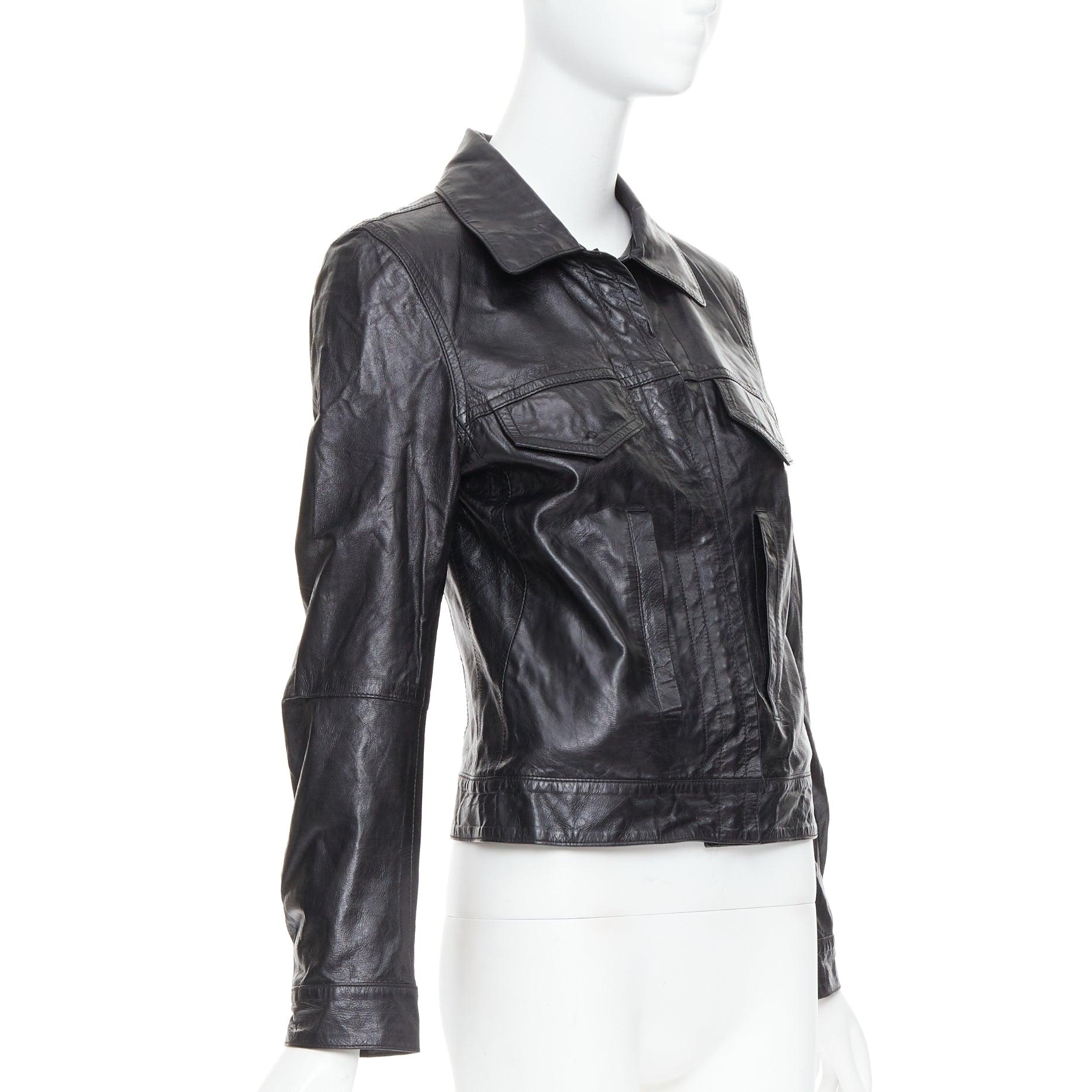 ANN DEMEULEMEESTER Vintage cow leather snap button cropped jacket FR36 S In Excellent Condition For Sale In Hong Kong, NT