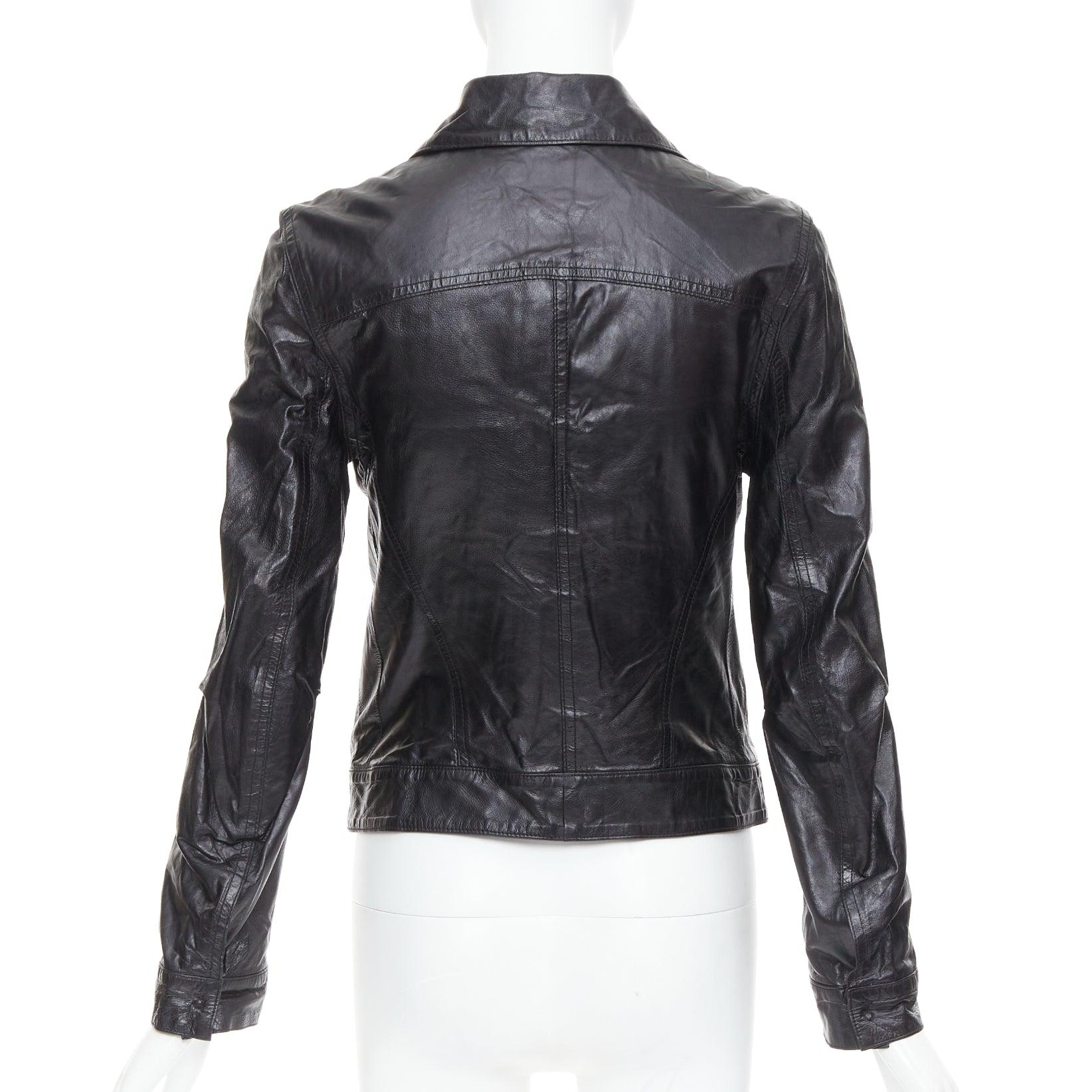 ANN DEMEULEMEESTER Vintage cow leather snap button cropped jacket FR36 S For Sale 1