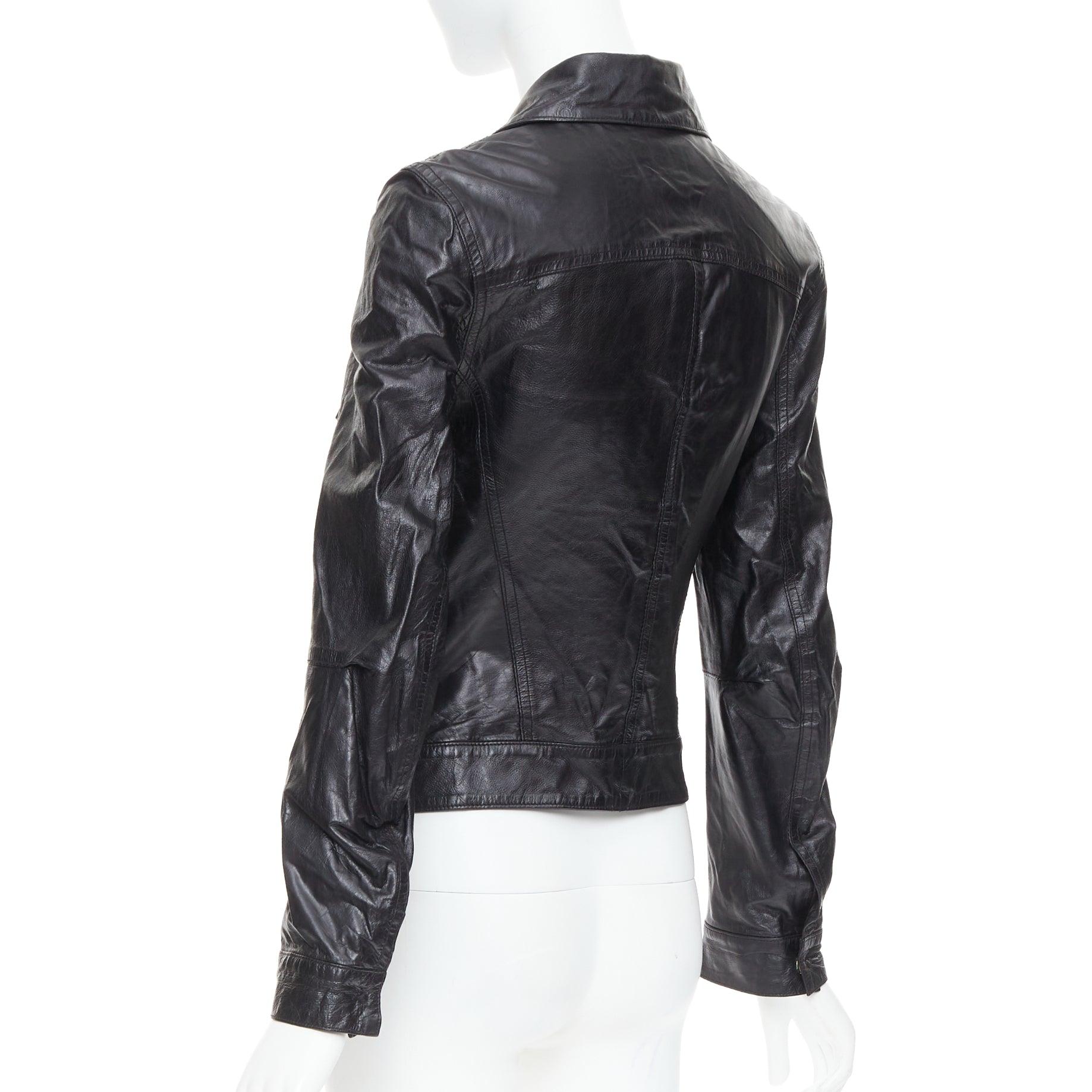 ANN DEMEULEMEESTER Vintage cow leather snap button cropped jacket FR36 S For Sale 2
