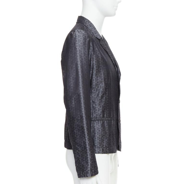 ANN DEMEULEMEESTER Vintage grey silk blend geometric floral brocade blazer M In Excellent Condition For Sale In Hong Kong, NT