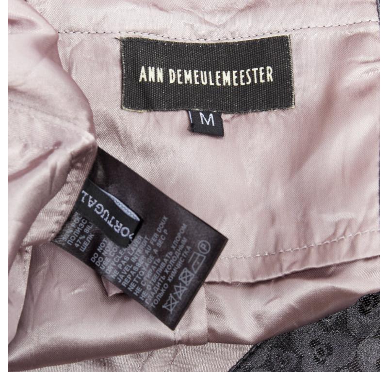 ANN DEMEULEMEESTER Vintage grey silk blend geometric floral brocade blazer M For Sale 3