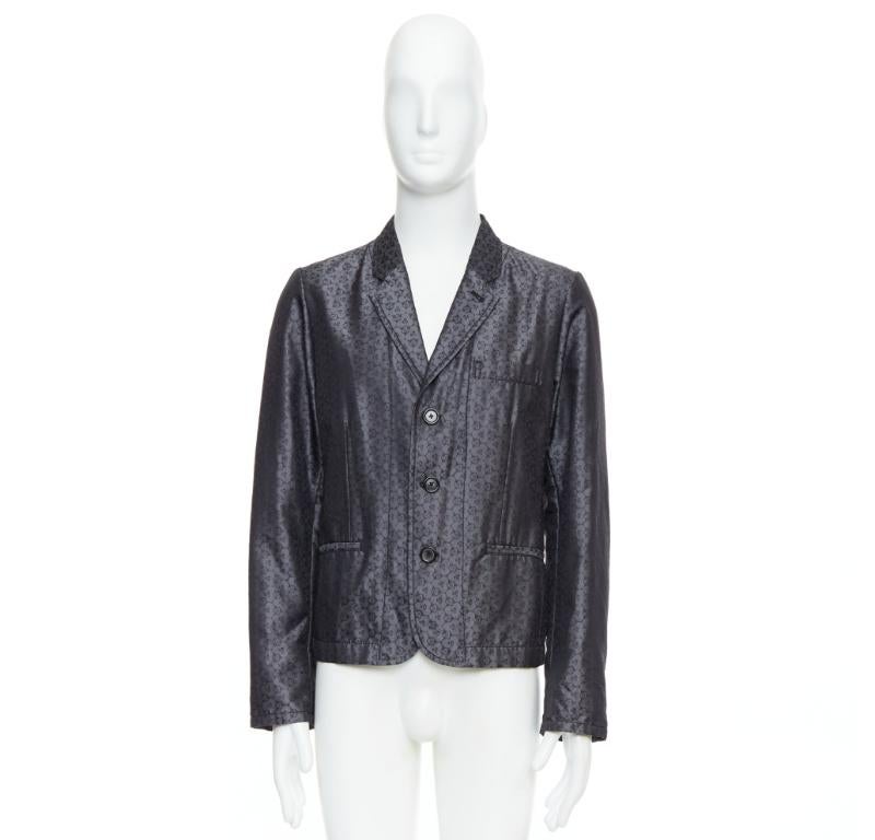 ANN DEMEULEMEESTER Vintage grey silk blend geometric floral brocade blazer M For Sale 4