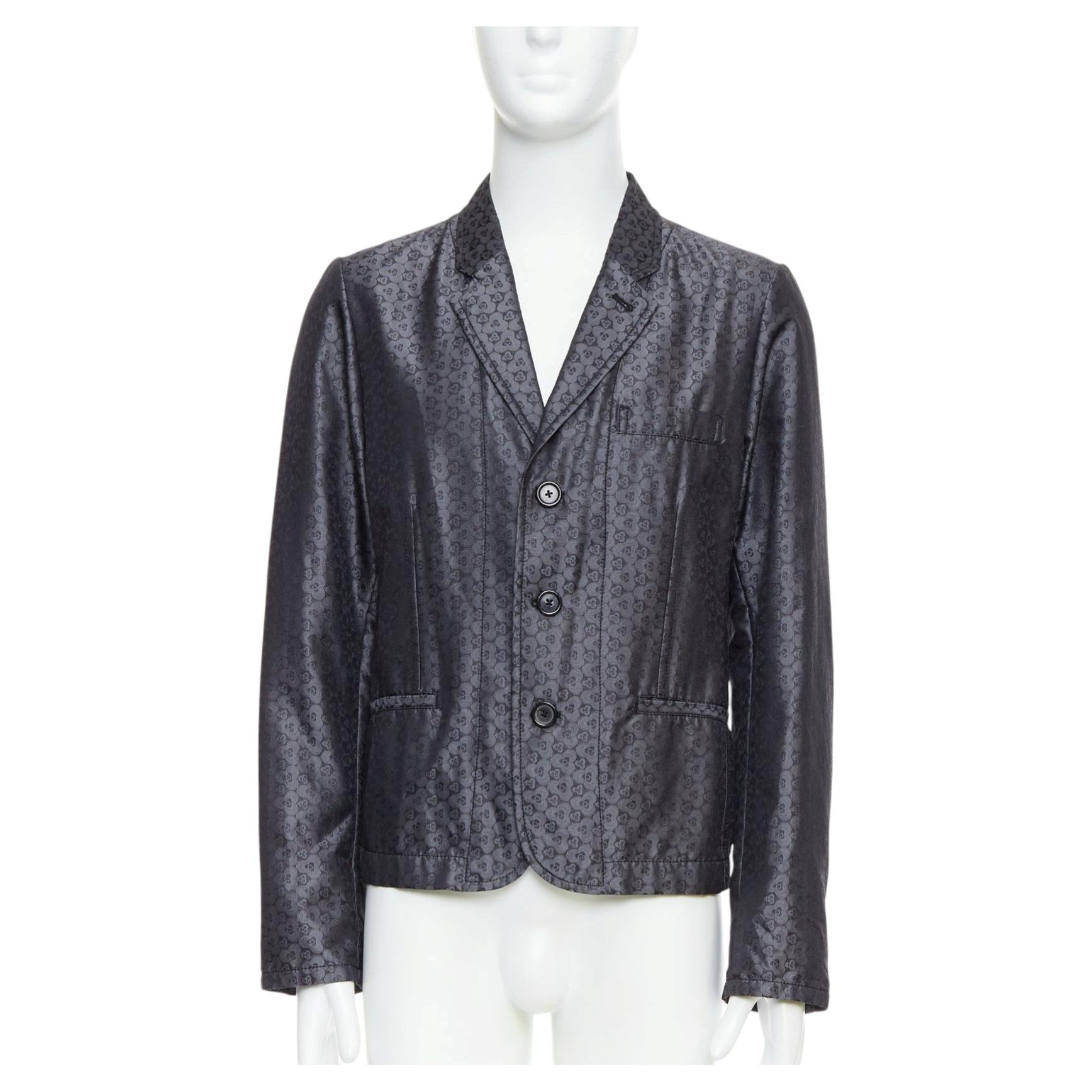 ANN DEMEULEMEESTER Blazer vintage de brocado floral geométrico en mezcla de seda gris M en venta