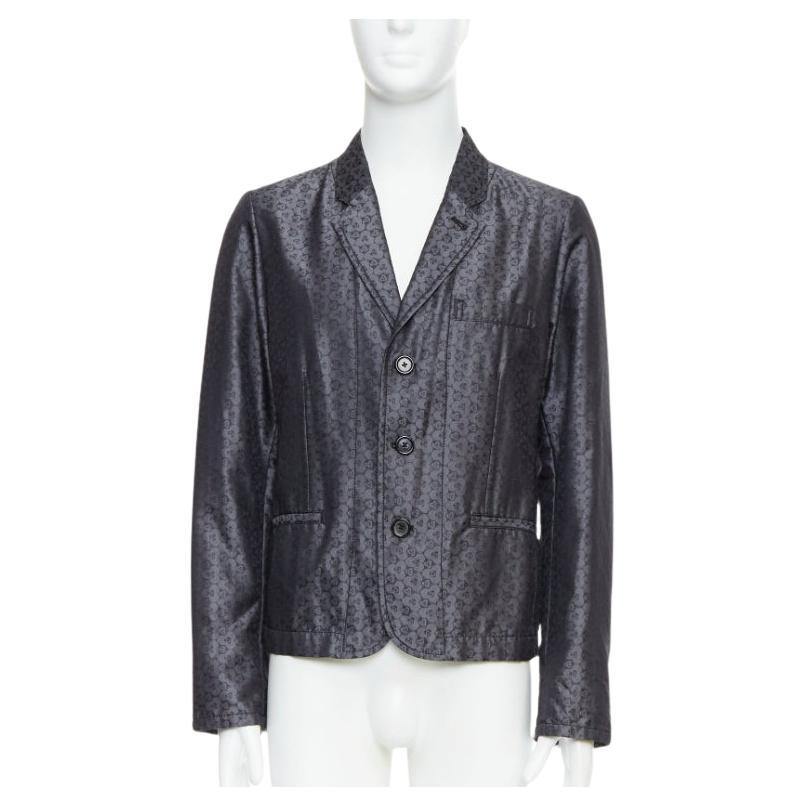 ANN DEMEULEMEESTER Vintage grey silk blend geometric floral brocade blazer M For Sale