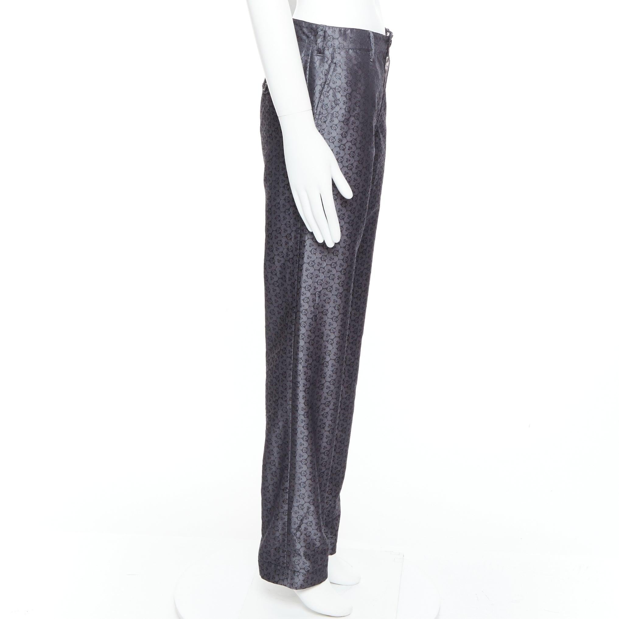 ANN DEMEULEMEESTER Vintage grey silk blend geometric floral print pants XS In Excellent Condition For Sale In Hong Kong, NT