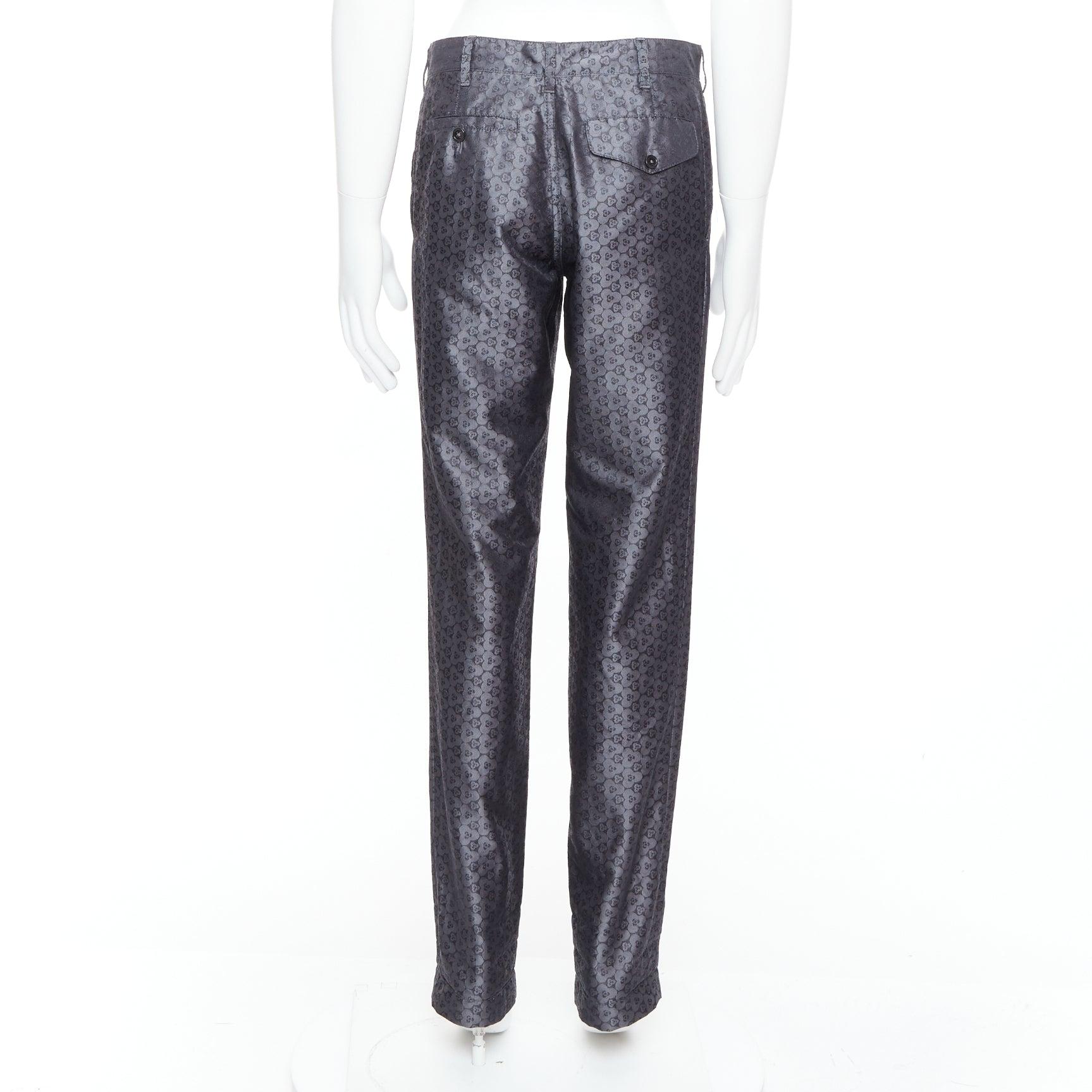 Men's ANN DEMEULEMEESTER Vintage grey silk blend geometric floral print pants XS For Sale