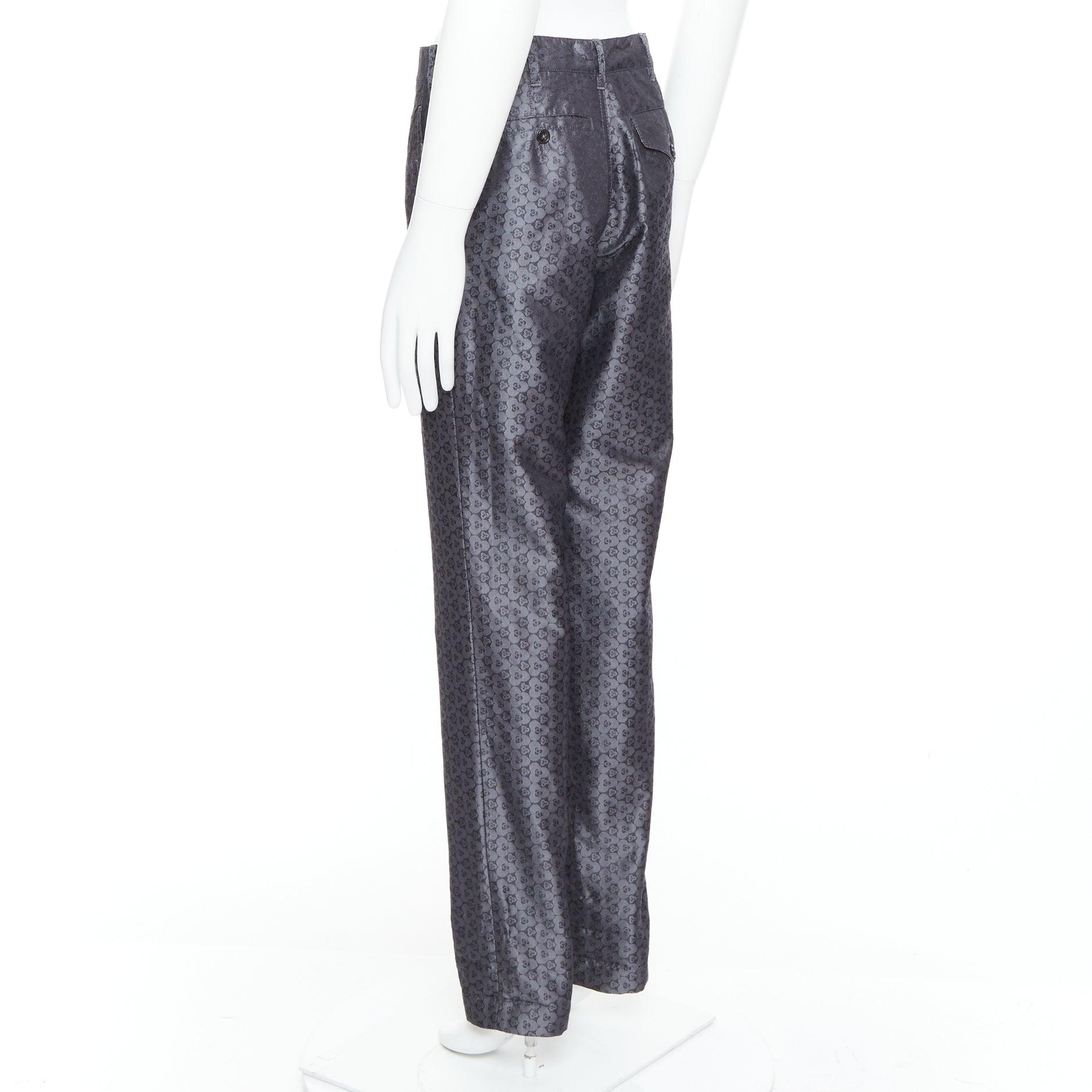 ANN DEMEULEMEESTER Vintage grey silk blend geometric floral print pants XS For Sale 1