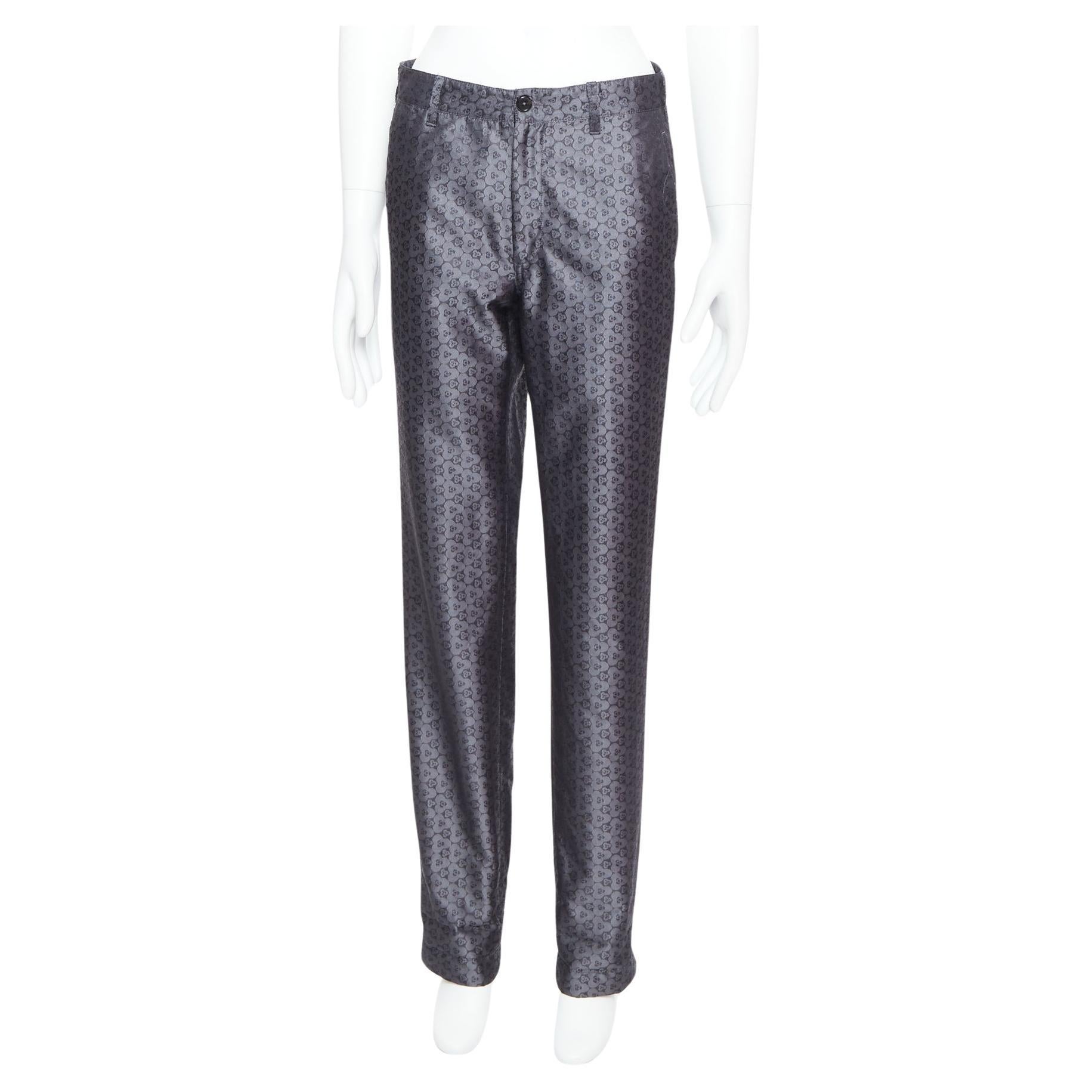 ANN DEMEULEMEESTER Vintage grey silk blend geometric floral print pants XS For Sale