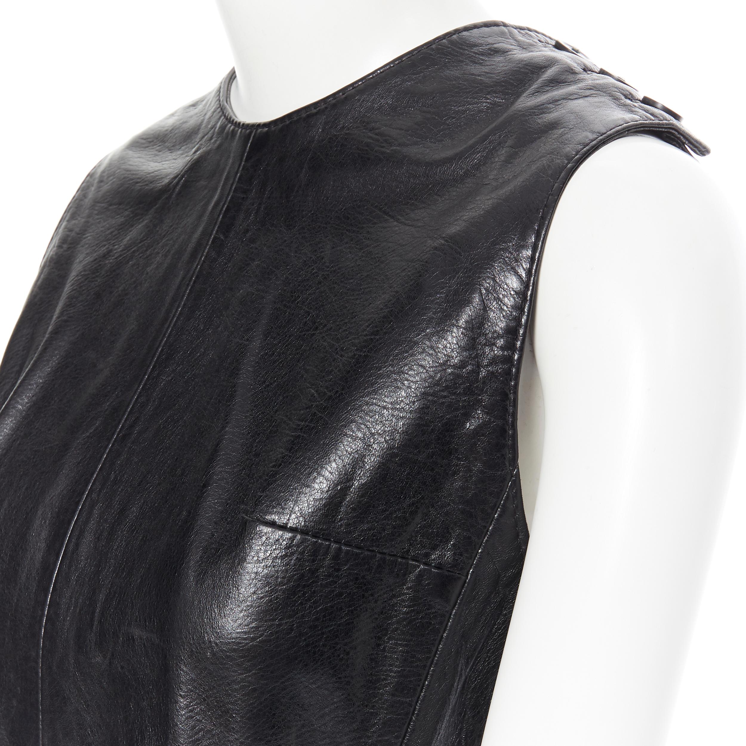 Women's ANN DEMEULEMEESTER vintage leather chest plate armor belted vest top FR38 M