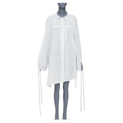 ANN DEMEULEMEESTER white cotton drawstrings ribbon ties sack shirt dress FR36 S