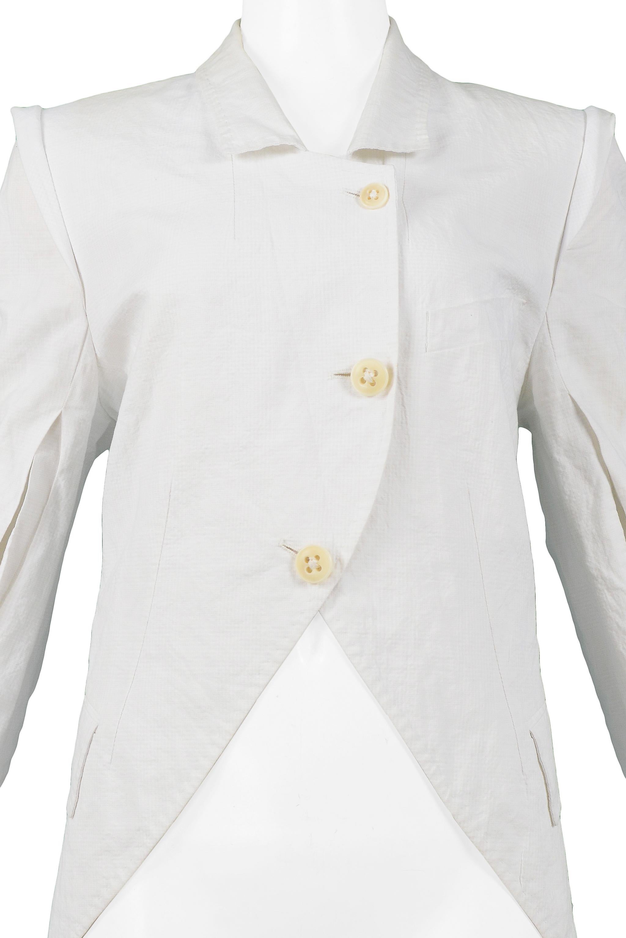 Ann Demeulemeester White Cotton Slit Sleeve Jacket In Excellent Condition For Sale In Los Angeles, CA