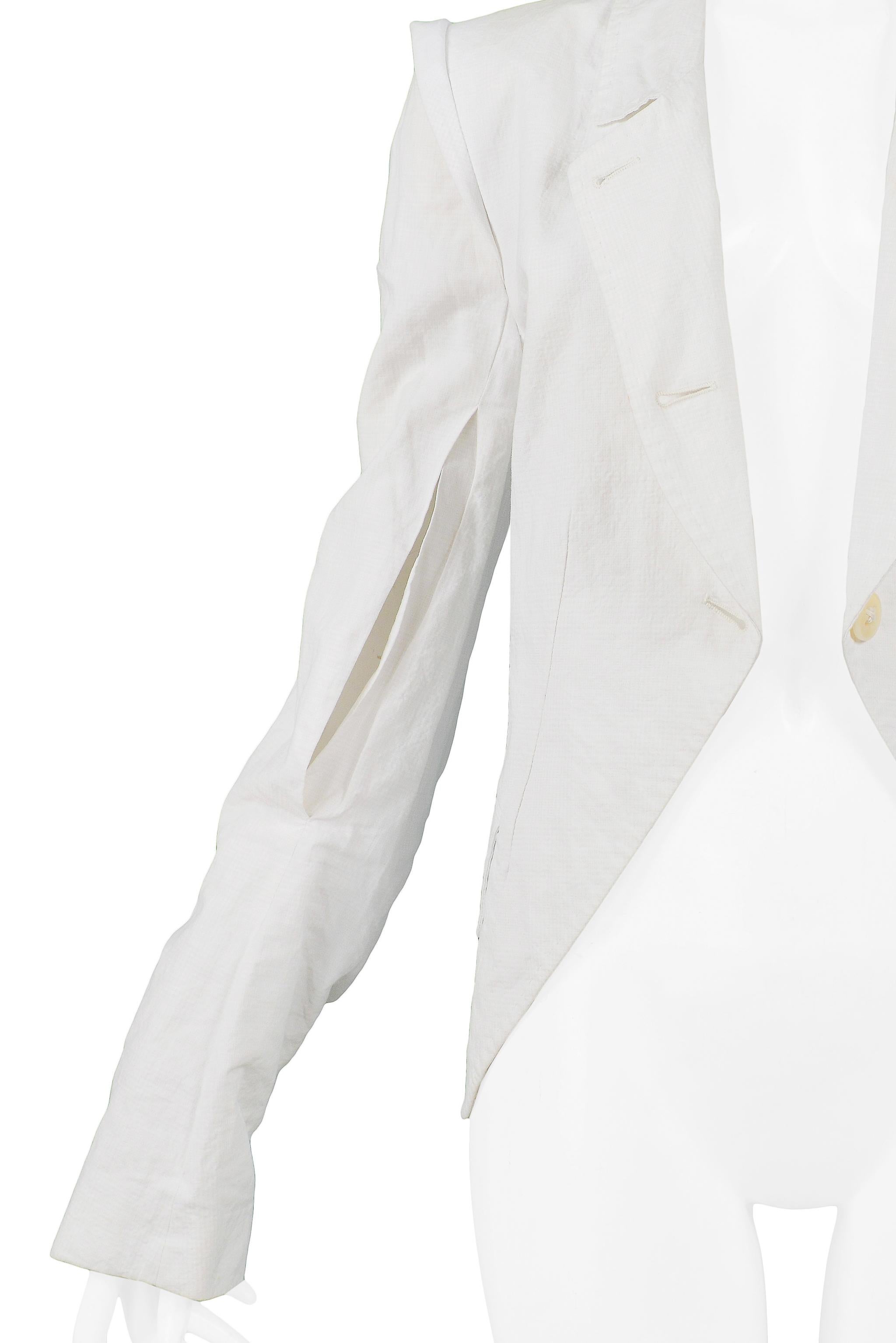 Women's Ann Demeulemeester White Cotton Slit Sleeve Jacket For Sale