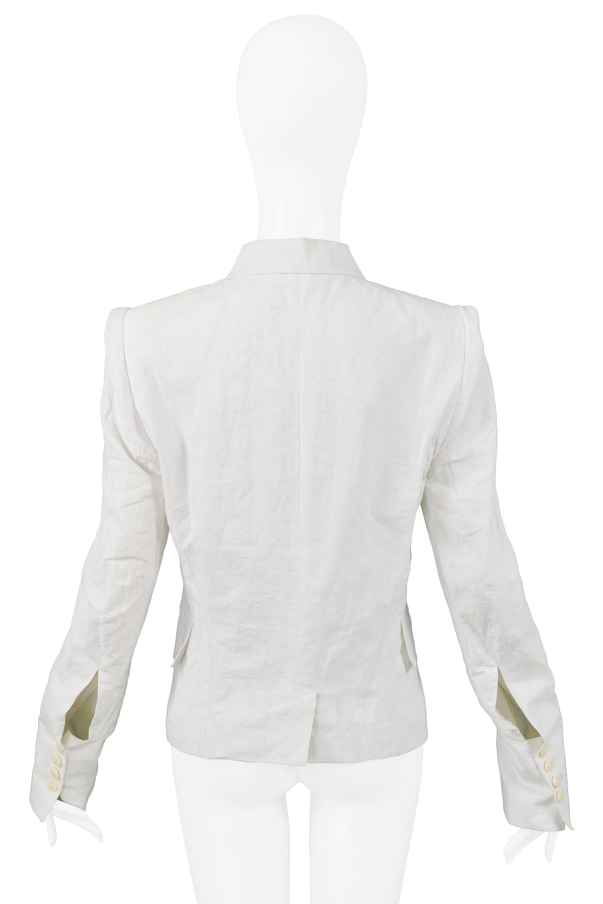 Ann Demeulemeester White Cotton Slit Sleeve Jacket For Sale 1