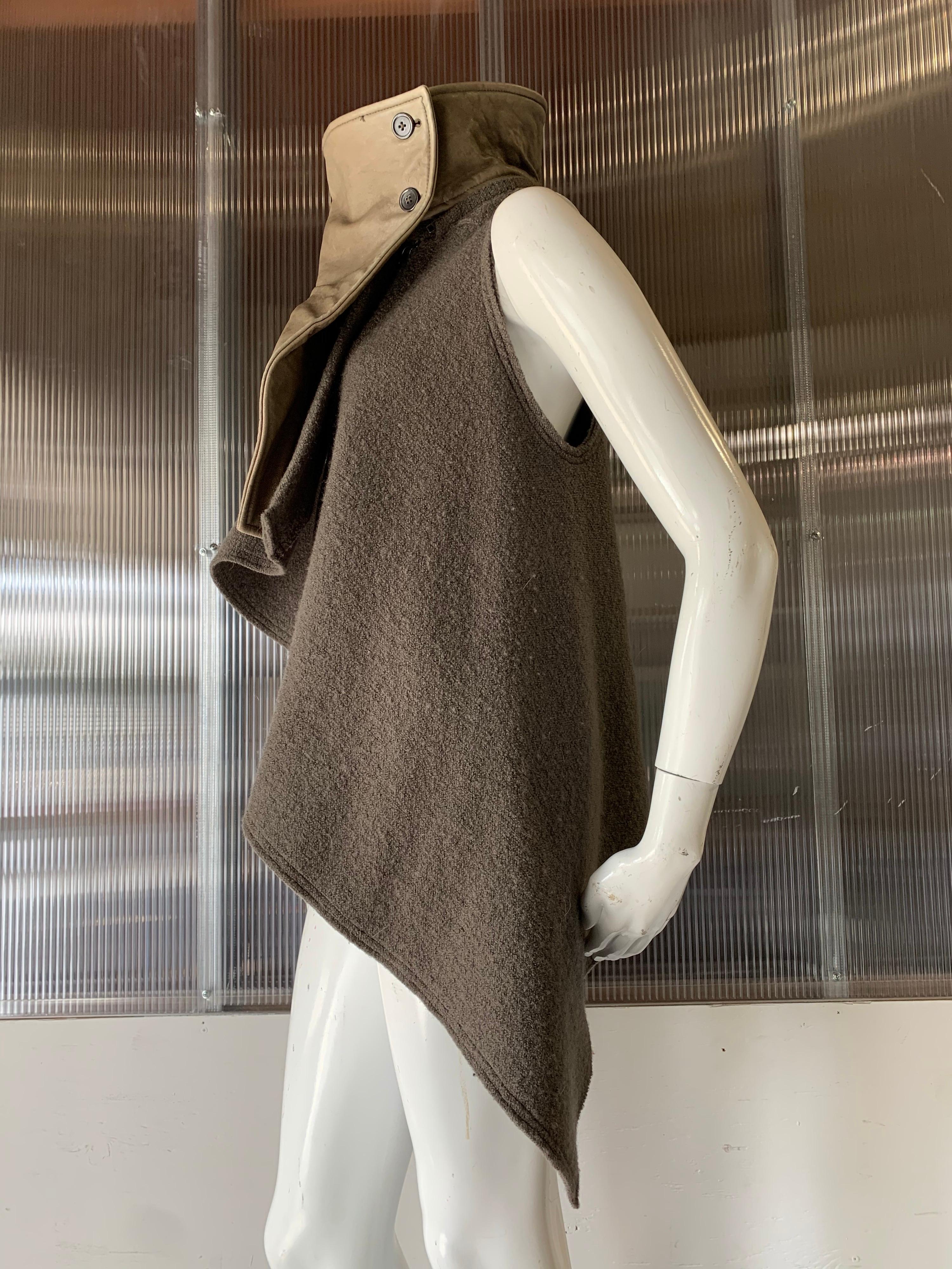 Black Ann Demeulemeester Wool & Leather Funnel-Neck Avant Garde Vest