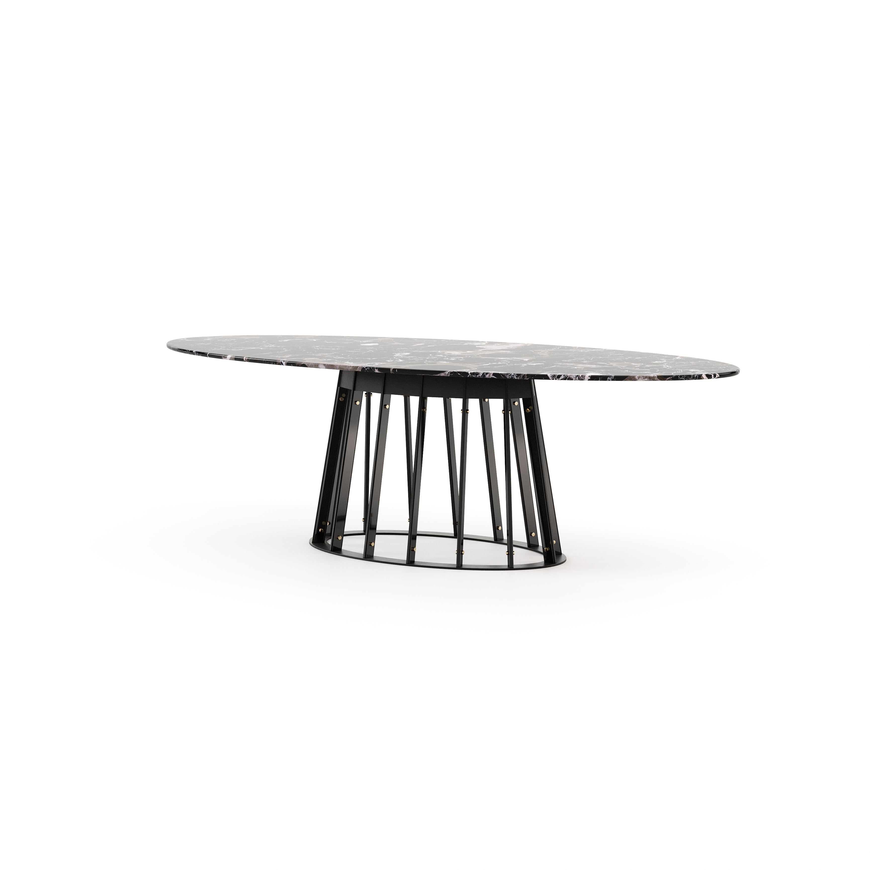 Modern Oval dining table with a metal structure and custom tabletop  For Sale