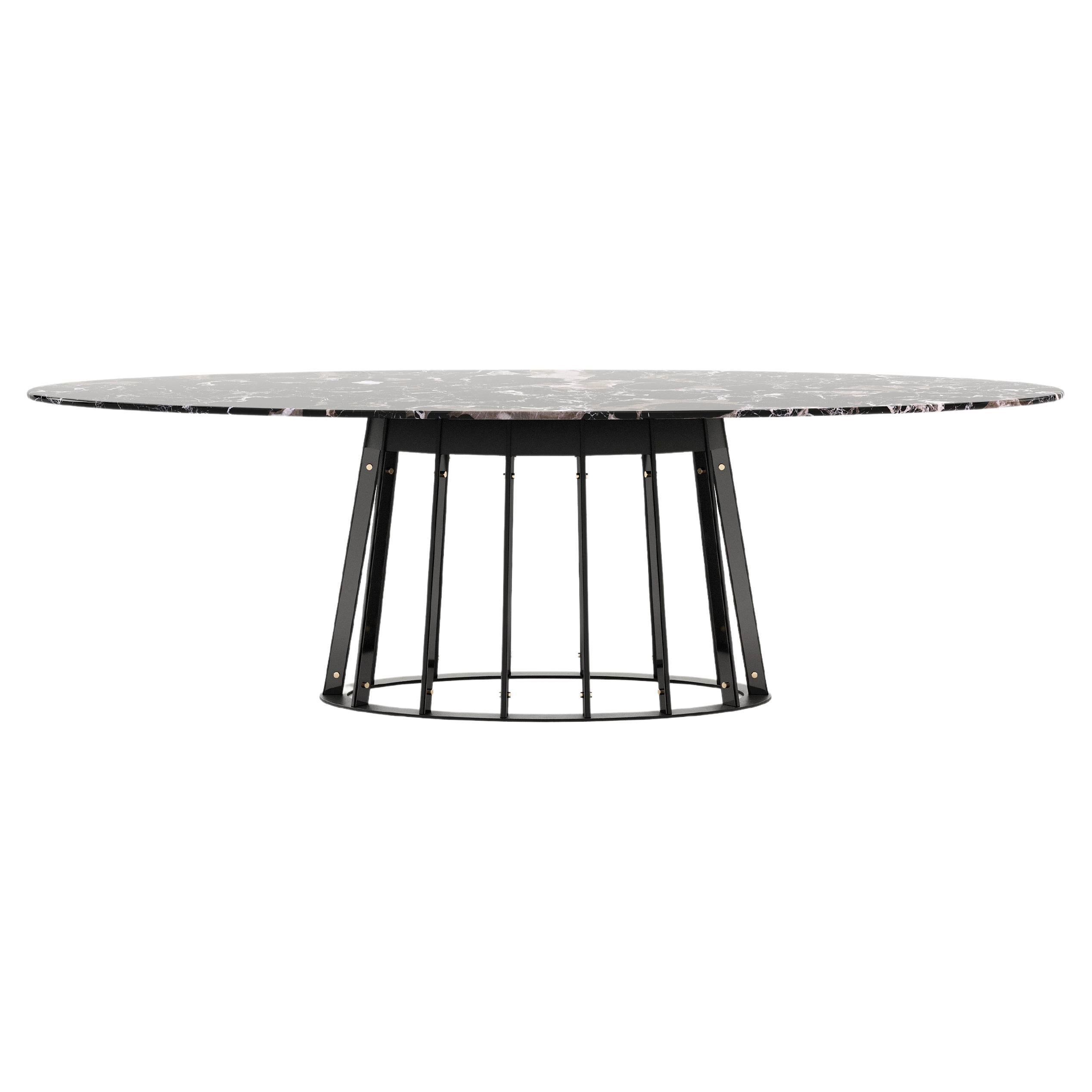 Oval dining table with a metal structure and custom tabletop  For Sale