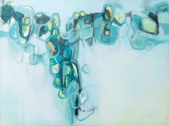 Jewels in a Rumbling Mist, peinture abstraite contemporaine originale encadrée sarcelle