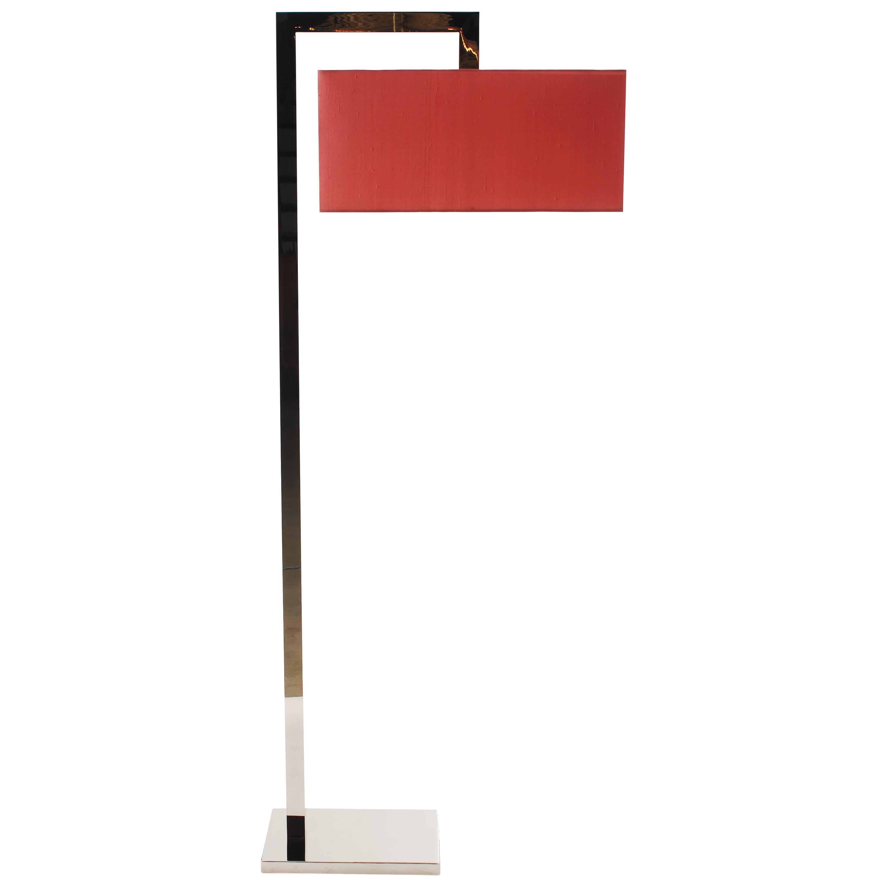 Ann Floor Lamp in Stainless Steel with Silk Shade For Sale