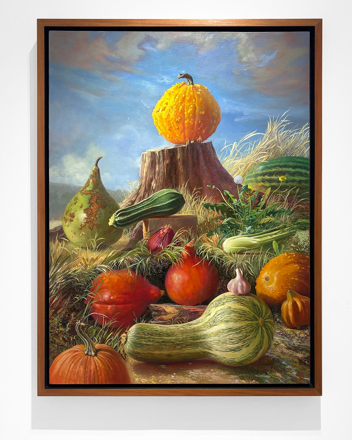 Terrenal (Pintura Naturaleza Muerta Cornucopia de Verduras de Verano y Otoño) en venta 6