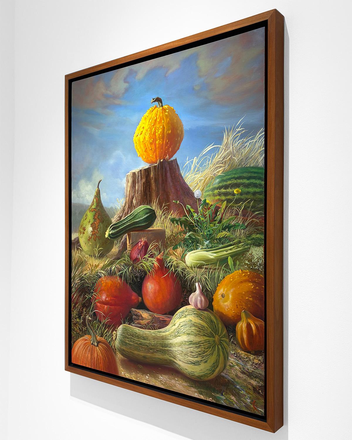 Terrenal (Pintura Naturaleza Muerta Cornucopia de Verduras de Verano y Otoño) en venta 7