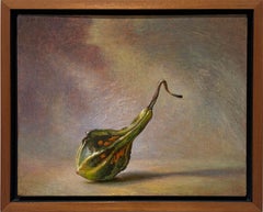 Prismagourd (Realist Still Life Oil Painting of Green and Orange Gourd on Side)